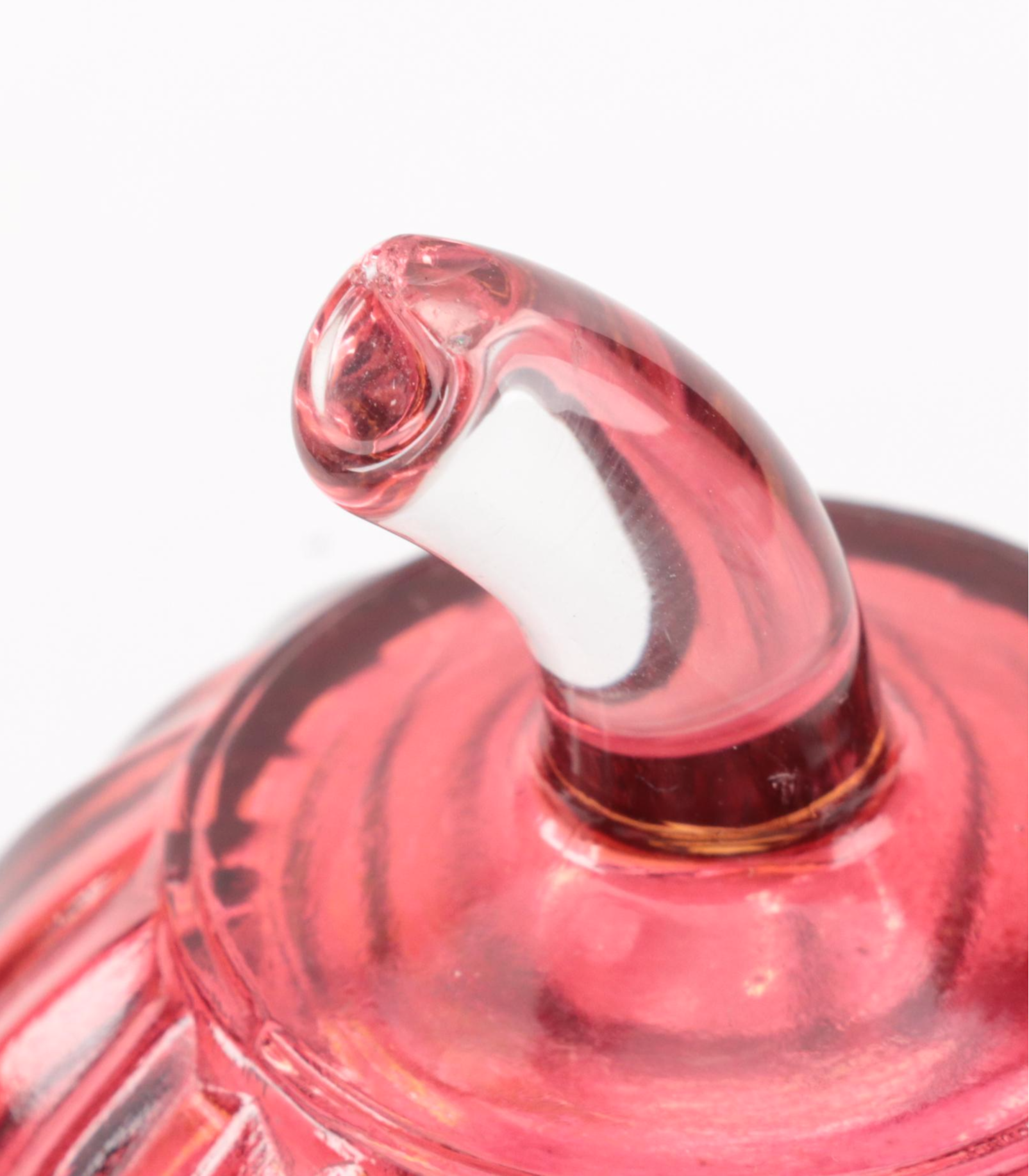 Signed Blown Cranberry Mottled Art Glass Vase and Pear Shaped Lidded Dish