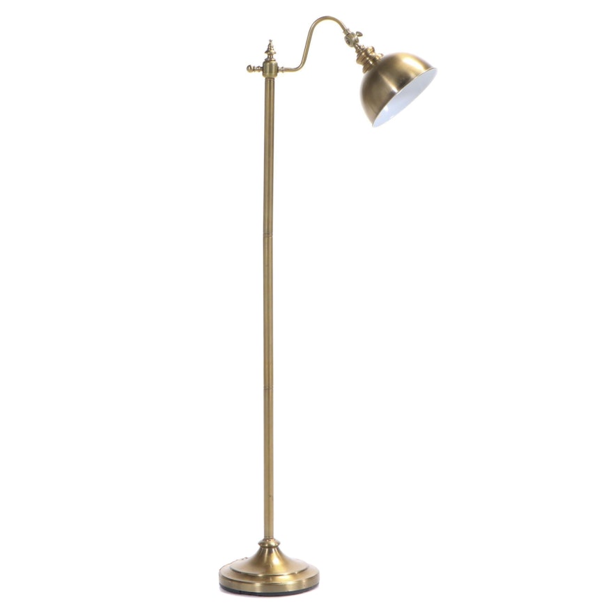 Brushed Brass and Metal Floor Lamp with Adjustable Shade, Contemporary