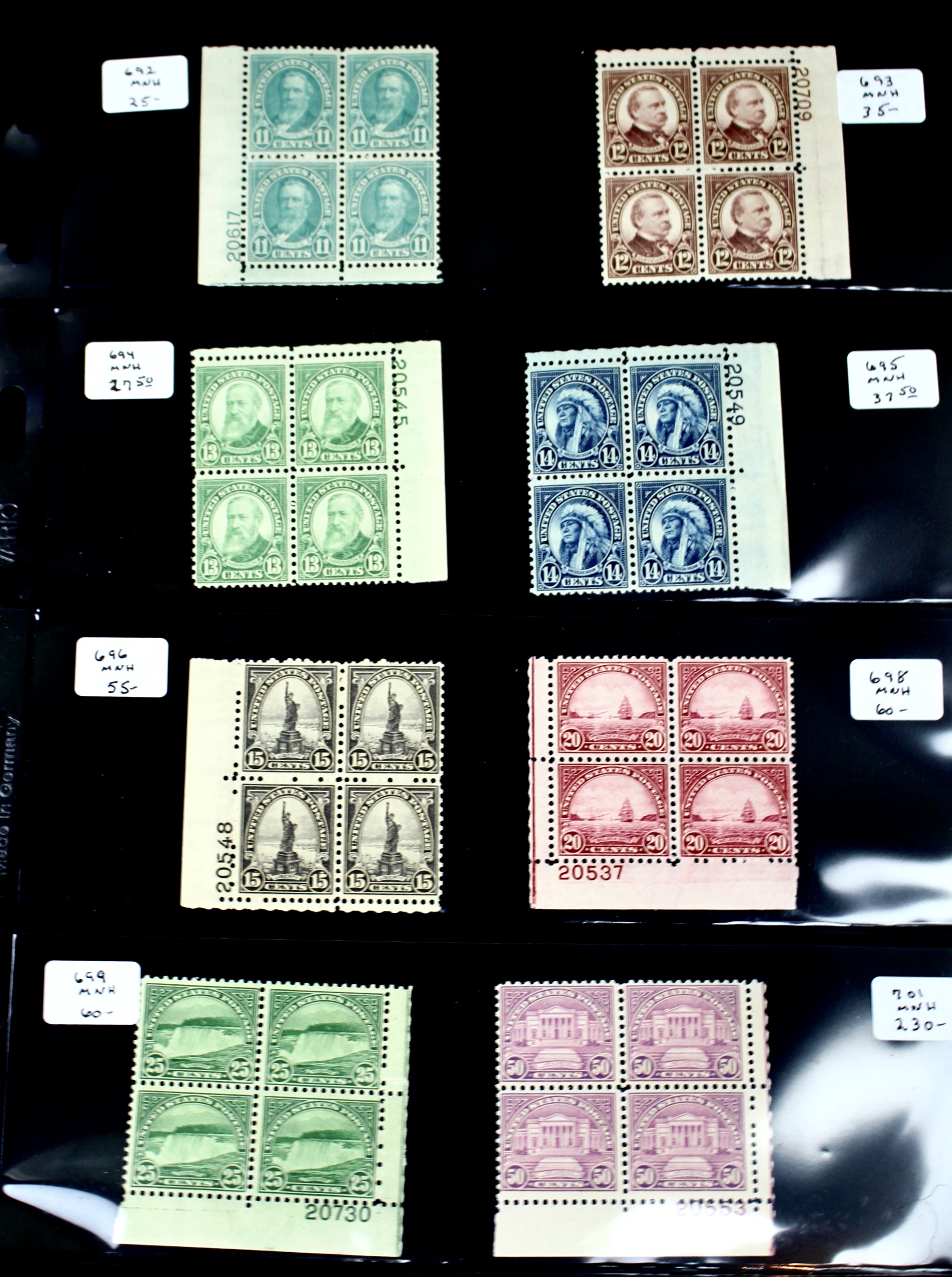 Group of Regular Issue Stamp Plate Blocks from 1922-1926