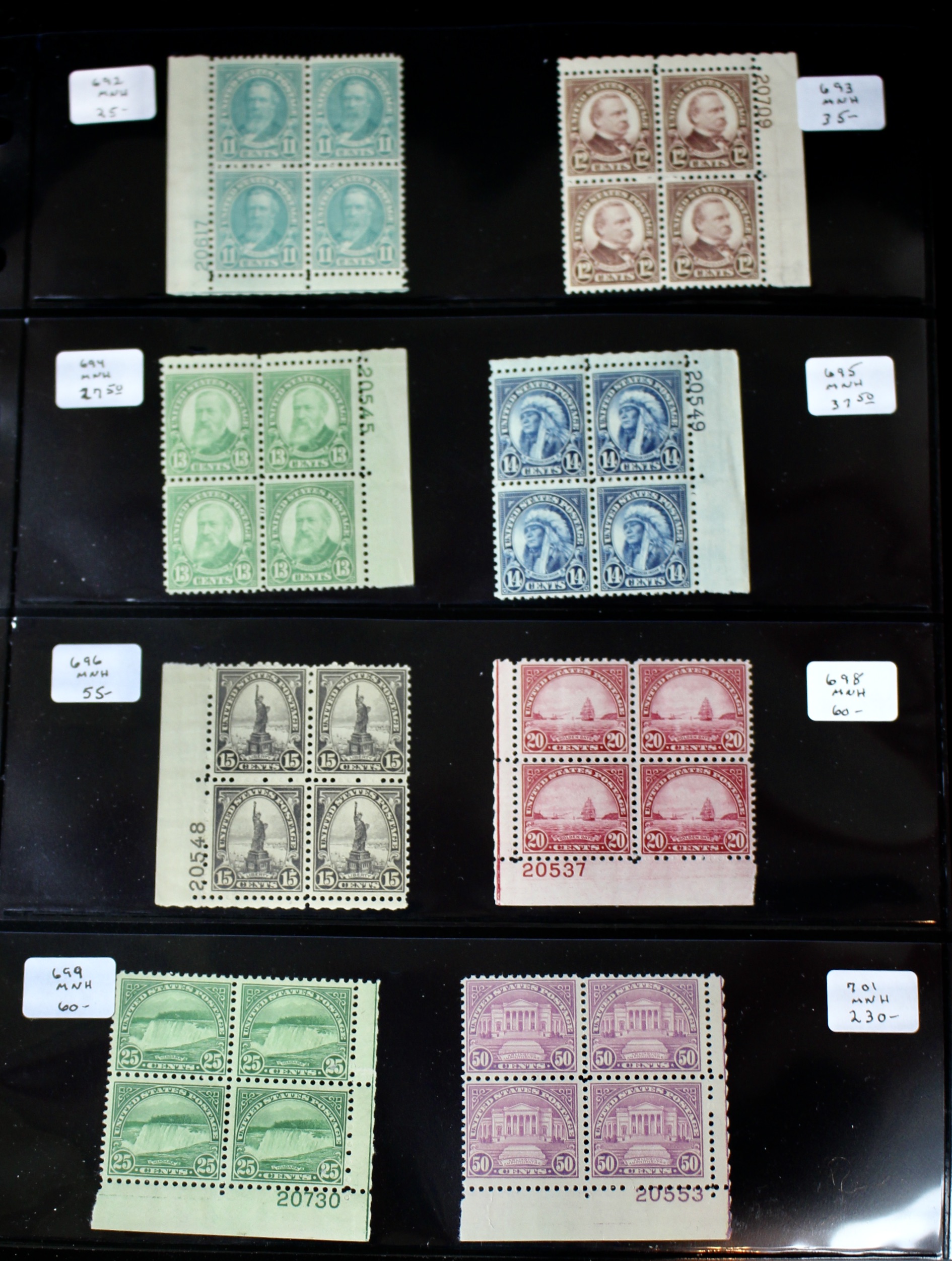 Group of Regular Issue Stamp Plate Blocks from 1922-1926