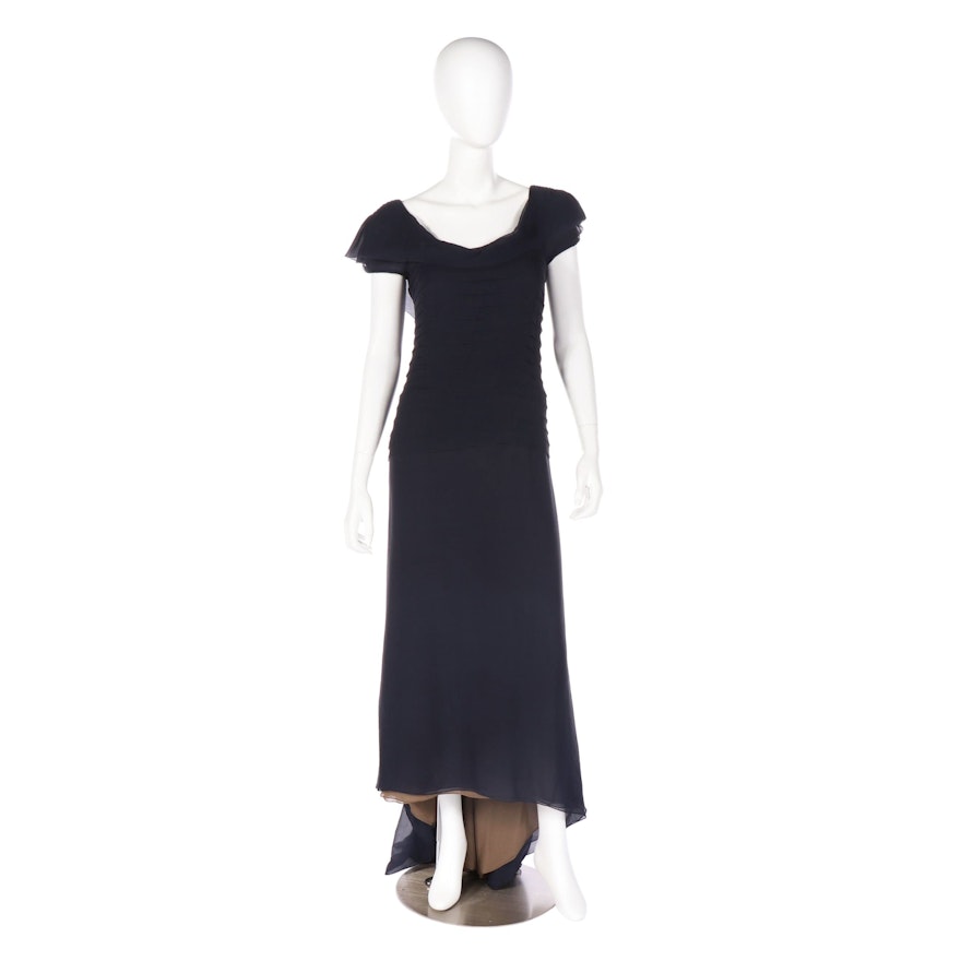 Vera Wang Navy Silk Chiffon Open-Back Evening Dress, Donated by Julianne Moore