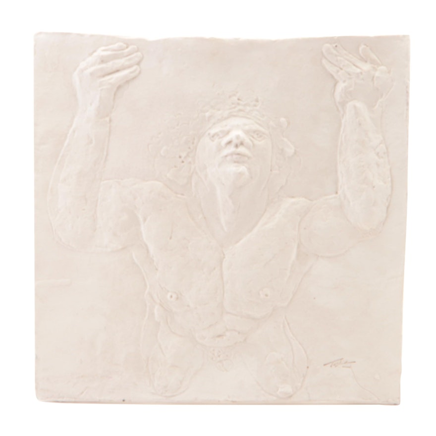 John Tuska Studio Cast Plaster Bas-Relief Sculpture "Icarus"