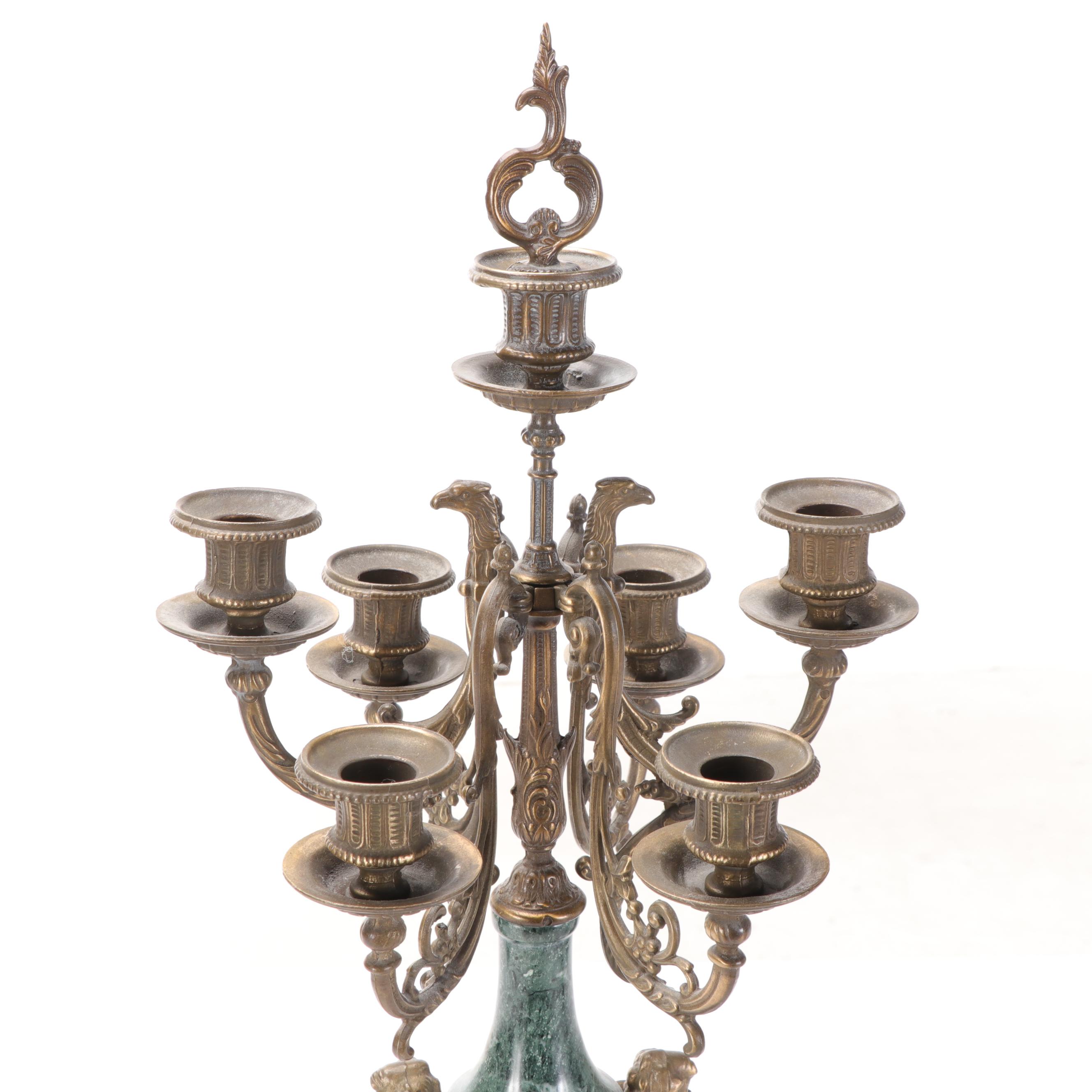 Italian Neoclassical Style Gilt Metal Mounted Marble Candelabras, 20th Century