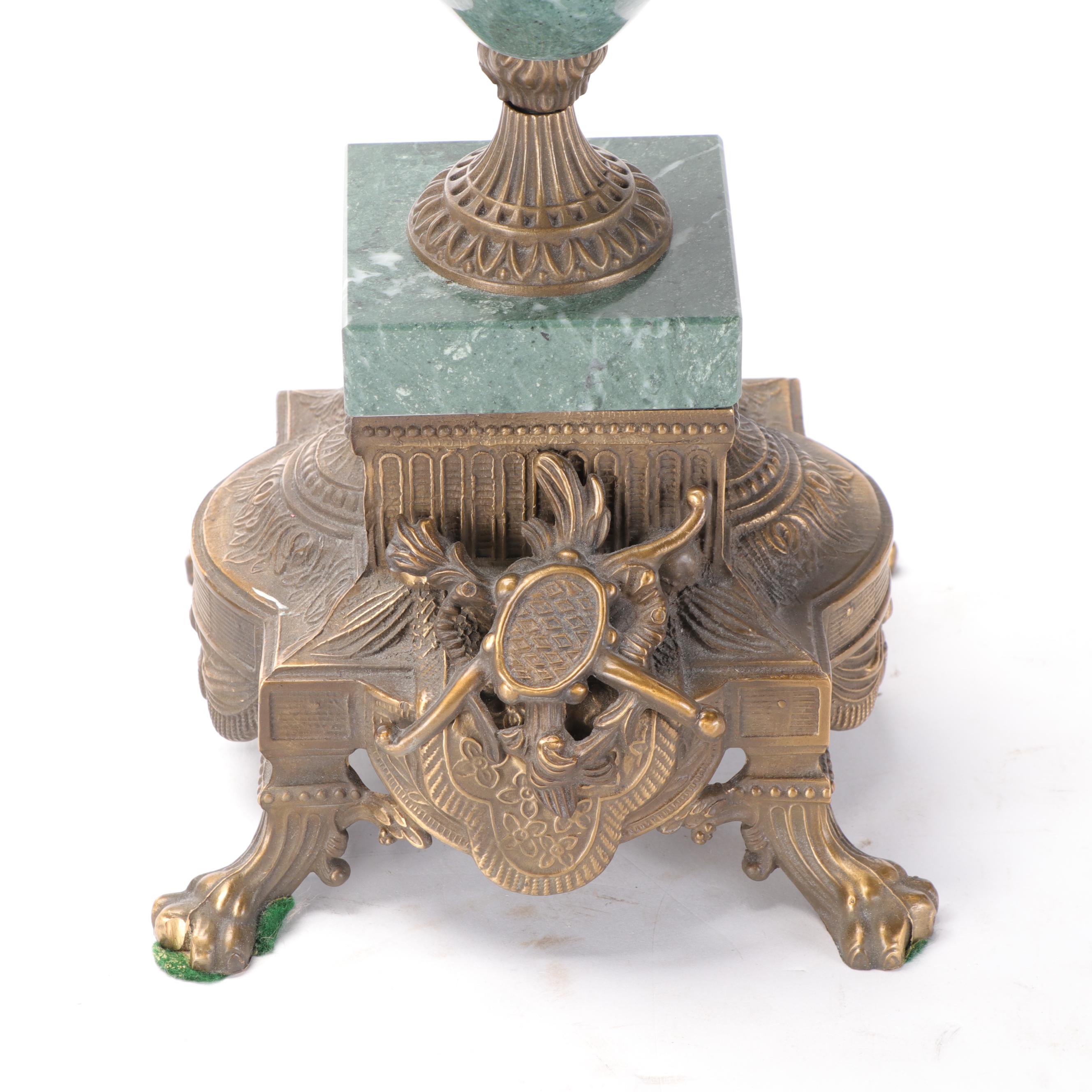 Italian Neoclassical Style Gilt Metal Mounted Marble Candelabras, 20th Century