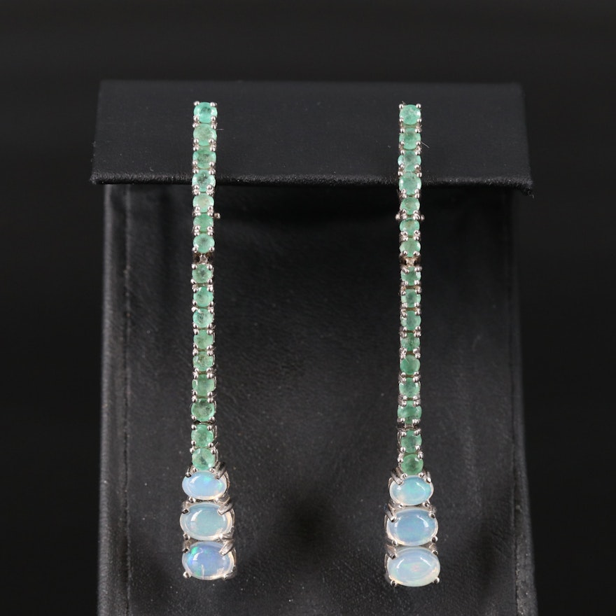 Sterling Opal and Emerald Drop Earrings