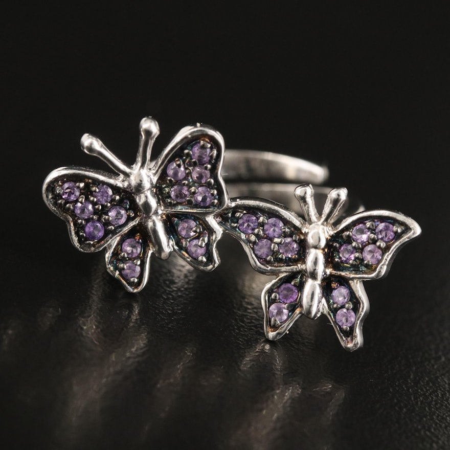 Sterling Amethyst Twin Butterfly Ring