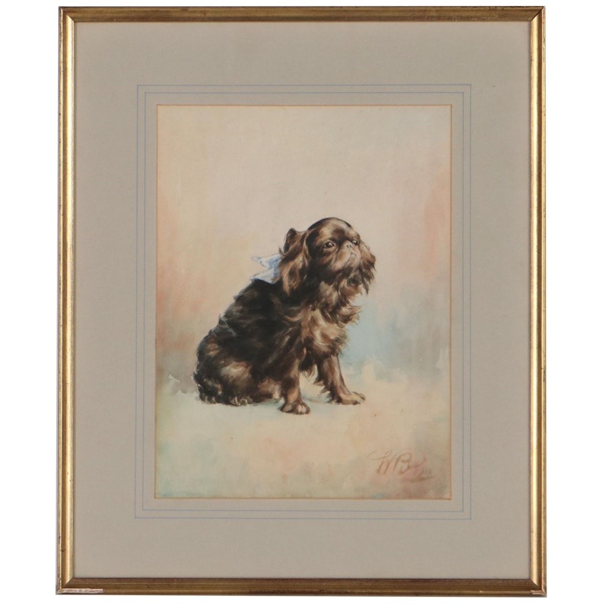 Dog Portrait Watercolor Painting of an English Toy Spaniel, 1911