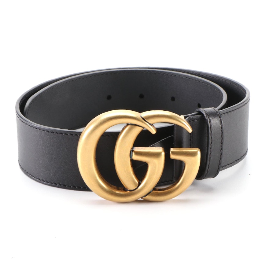 Gucci Re-Edition Wide Double G Buckle Belt in Black Leather with Box