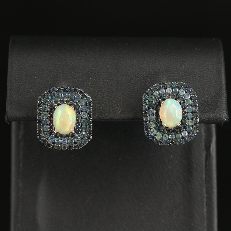 Sterling Opal and Sapphire Earrings