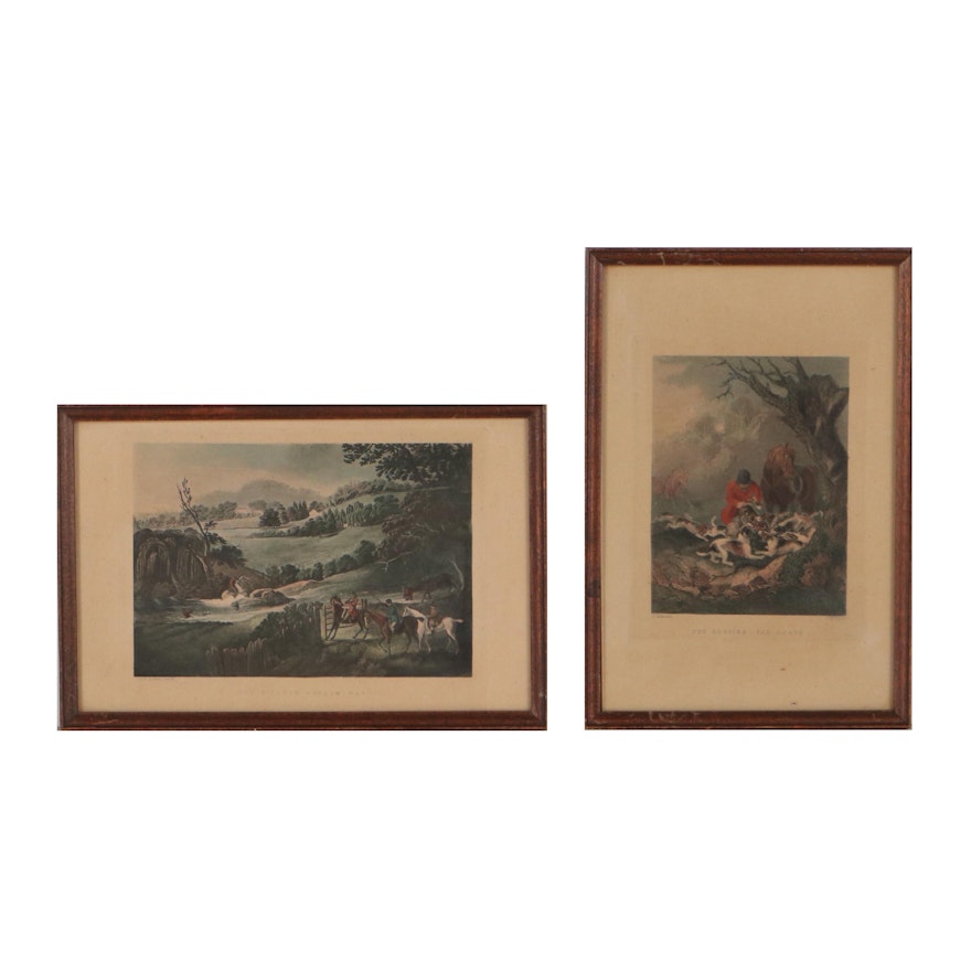 Hand-Colored Intaglio Prints of Hunting Scenes