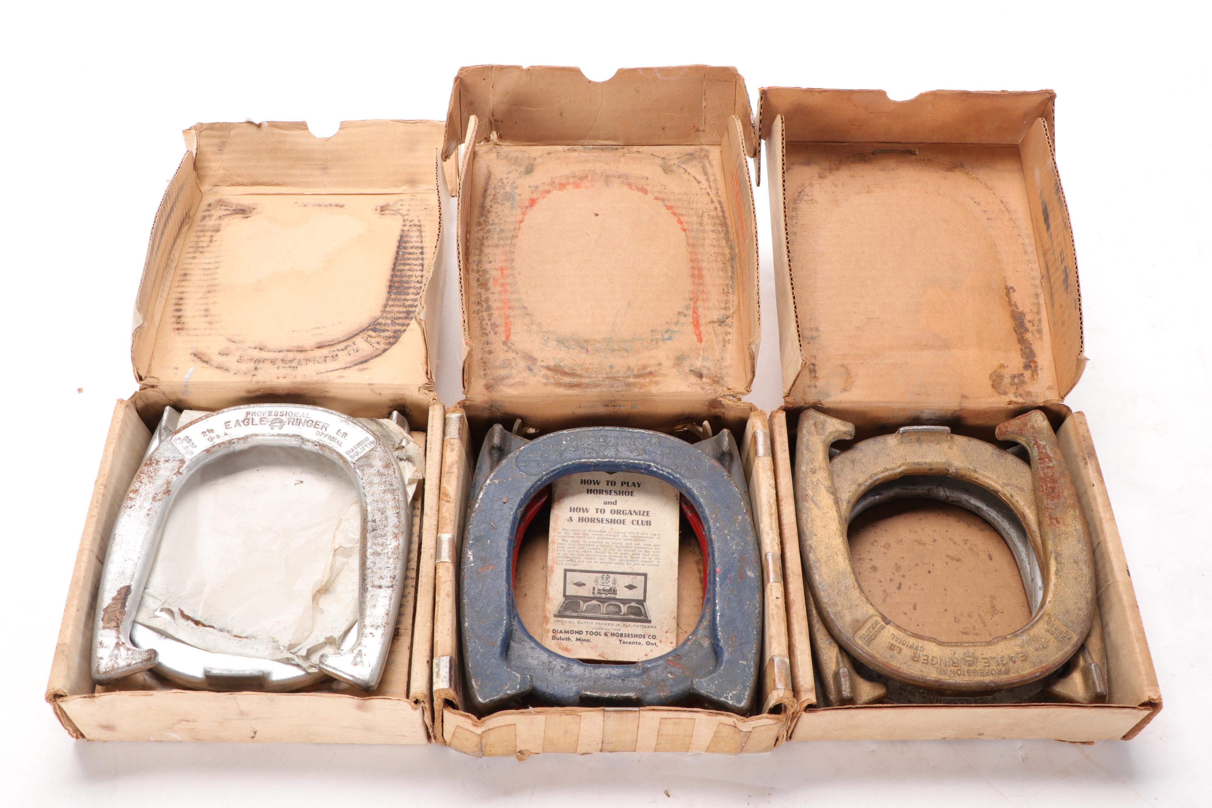 Diamond Tool and Horsehoe Co. Cast Iron Pitching Horseshoes with Mallet