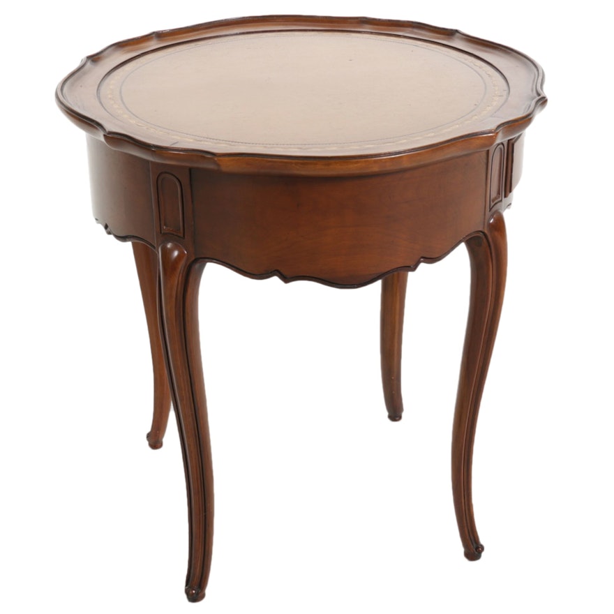 Louis XV Style Walnut and Leather Top Side Table, Mid-20th Century