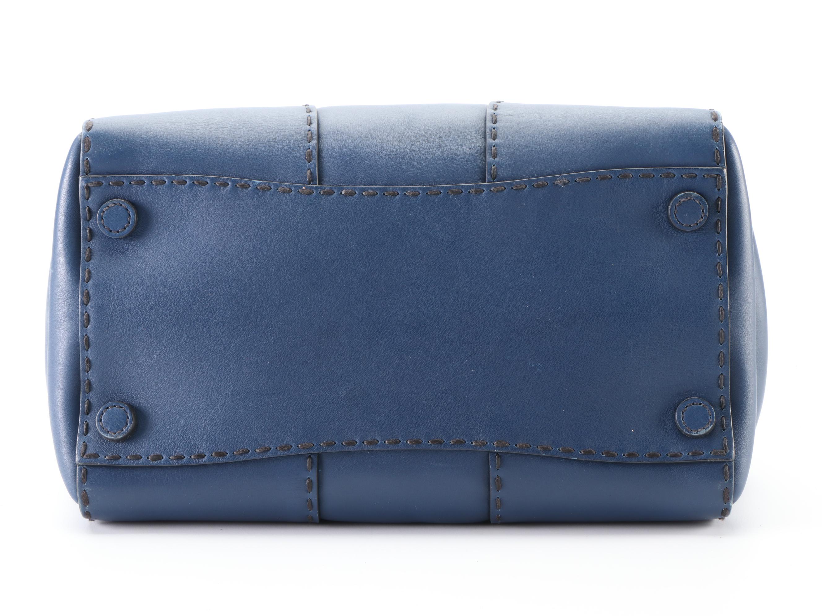 Prada Double-Zip Small Tote in Dark Blue City Calfskin with Shoulder Strap