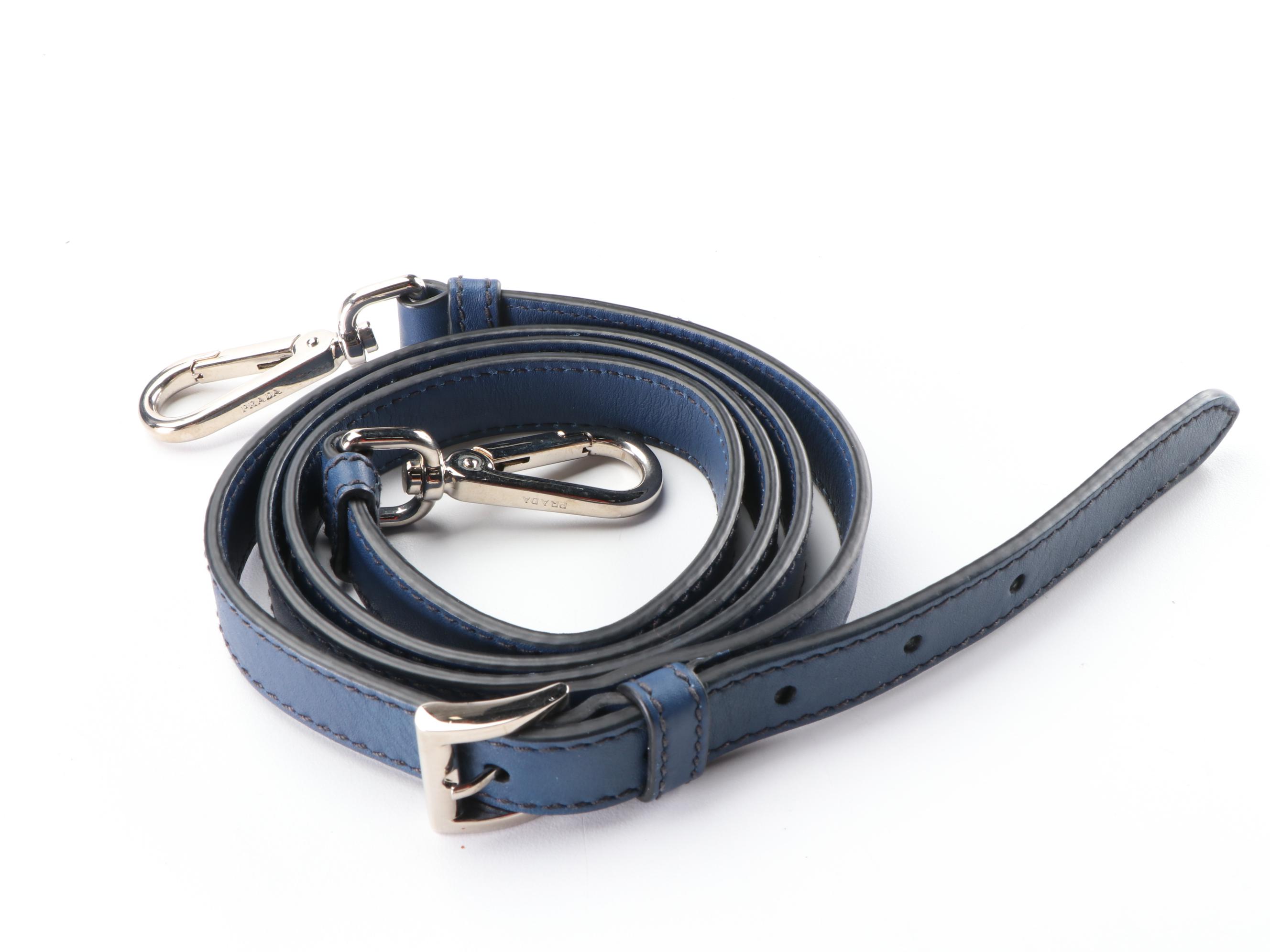 Prada Double-Zip Small Tote in Dark Blue City Calfskin with Shoulder Strap