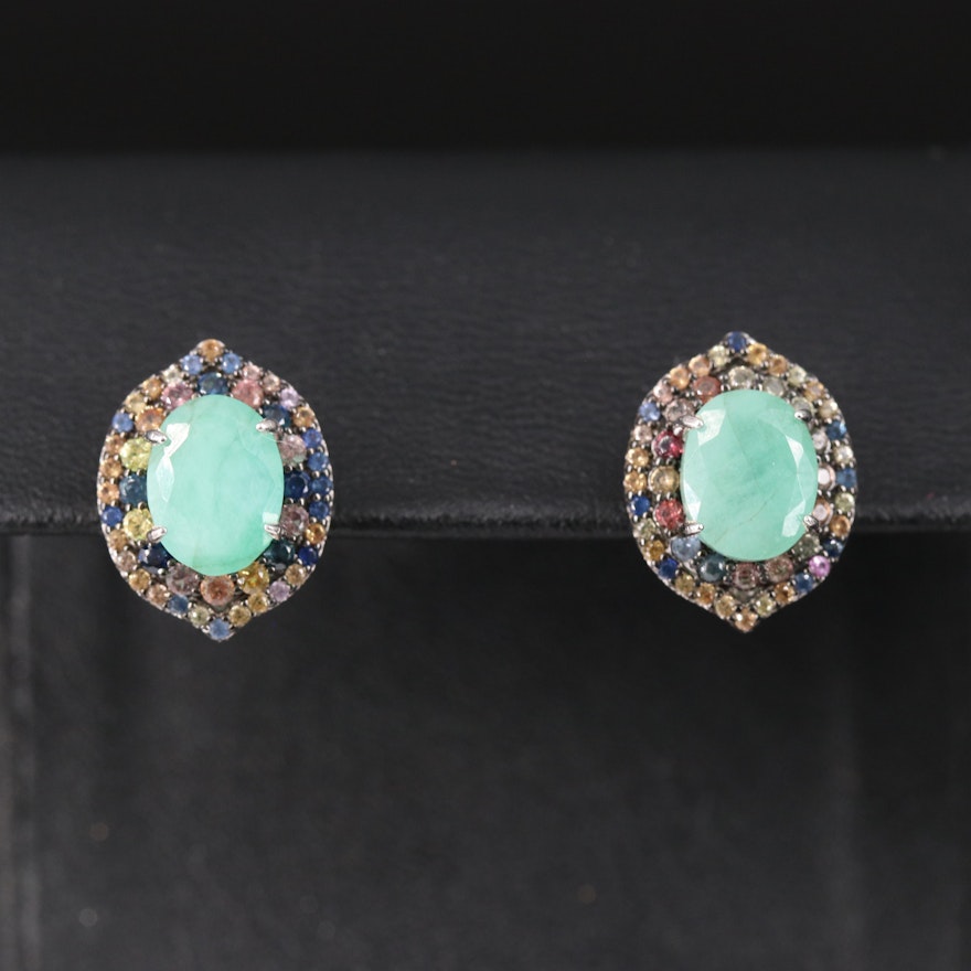 Sterling Emerald and Sapphire Earrings