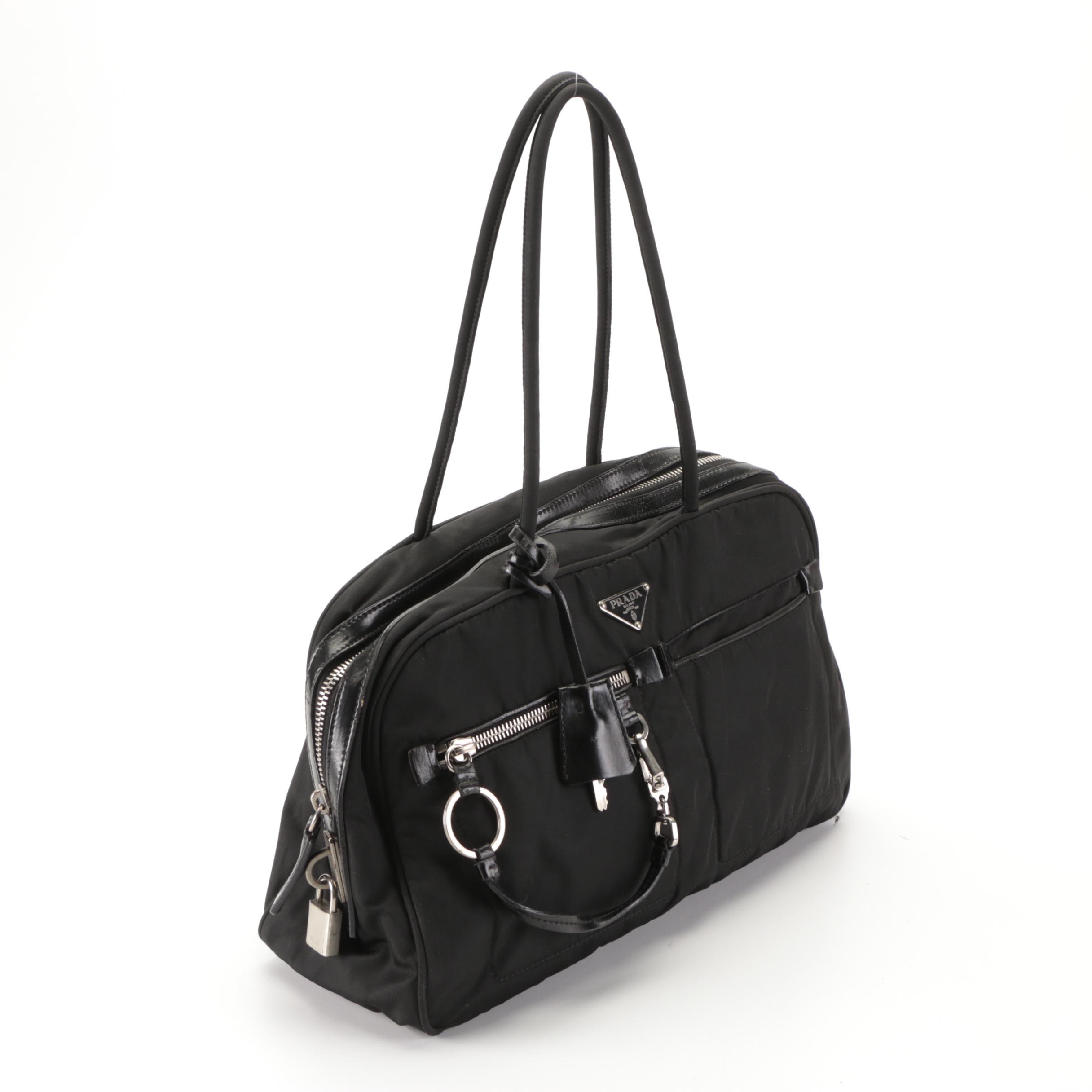 Prada Handbag in Black Tessuto Nylon and Leather Trim