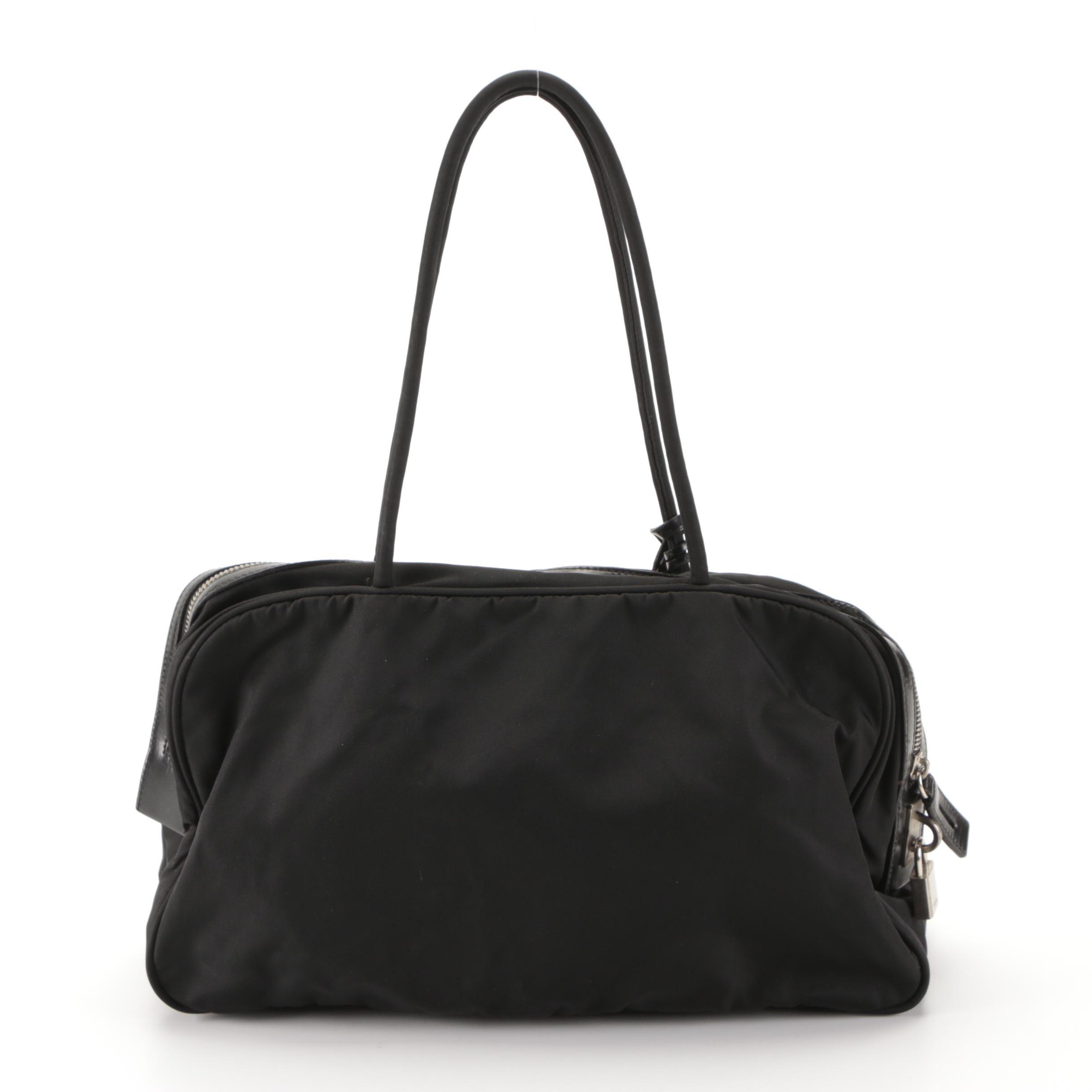 Prada Handbag in Black Tessuto Nylon and Leather Trim