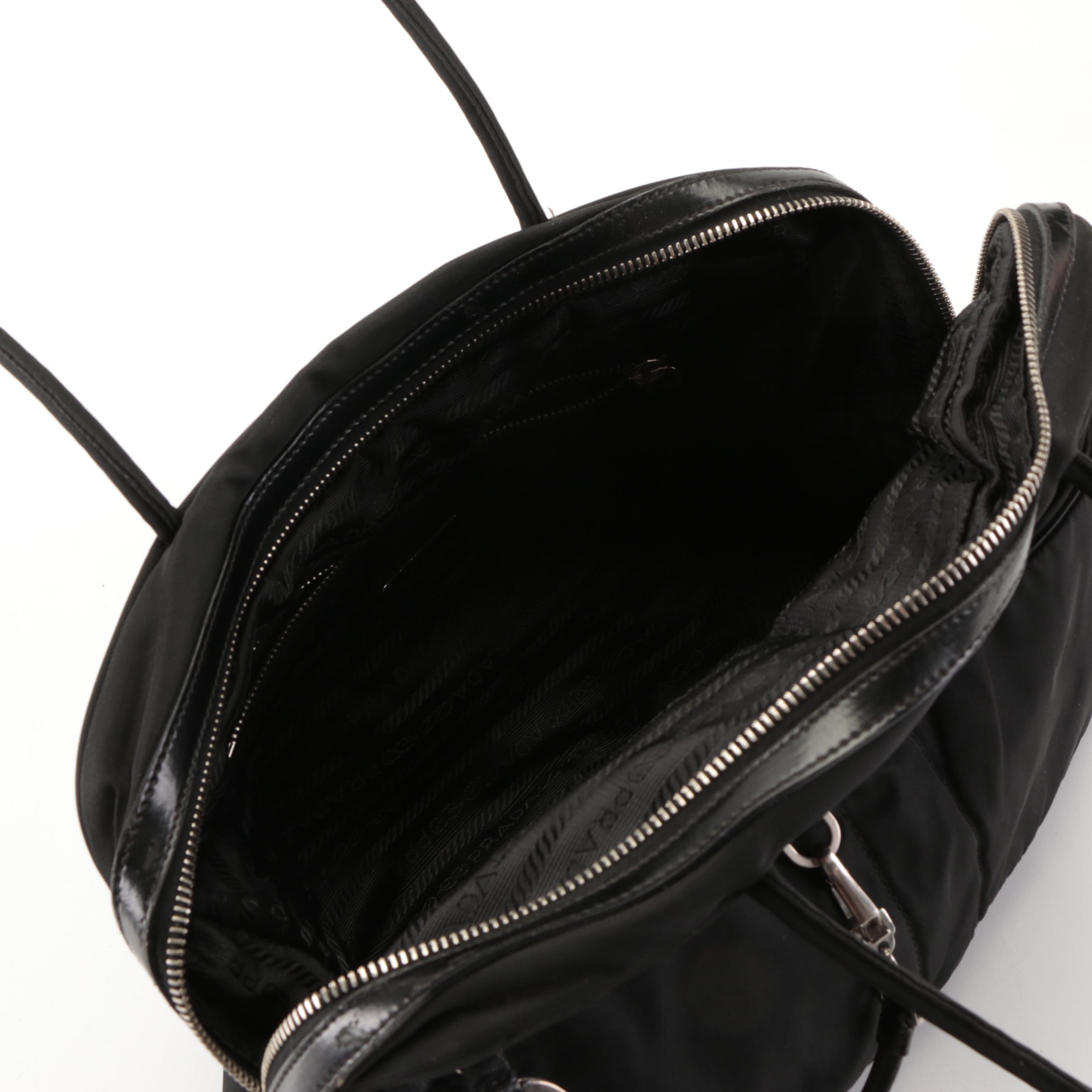 Prada Handbag in Black Tessuto Nylon and Leather Trim