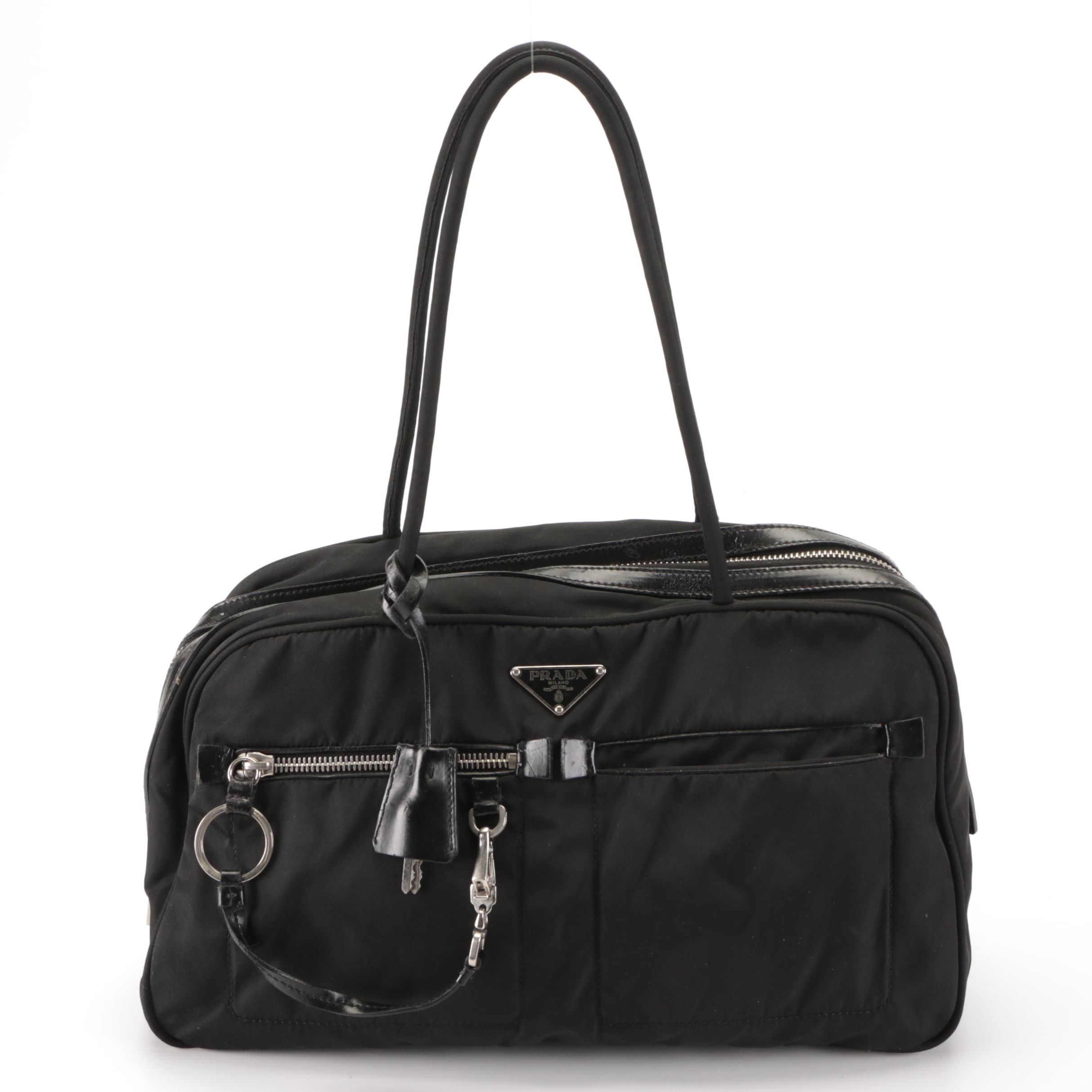 Prada Handbag in Black Tessuto Nylon and Leather Trim