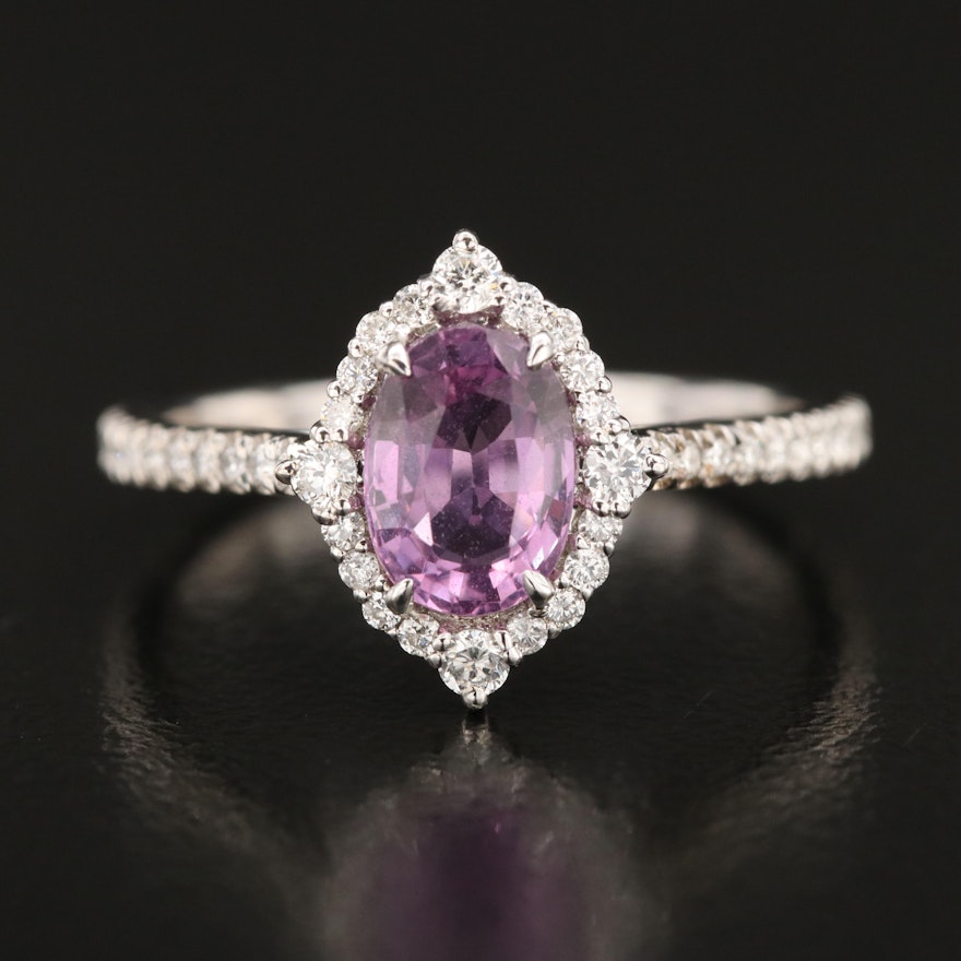 18K 1.29 CT Pink Sapphire and Diamond Ring with GIA Report