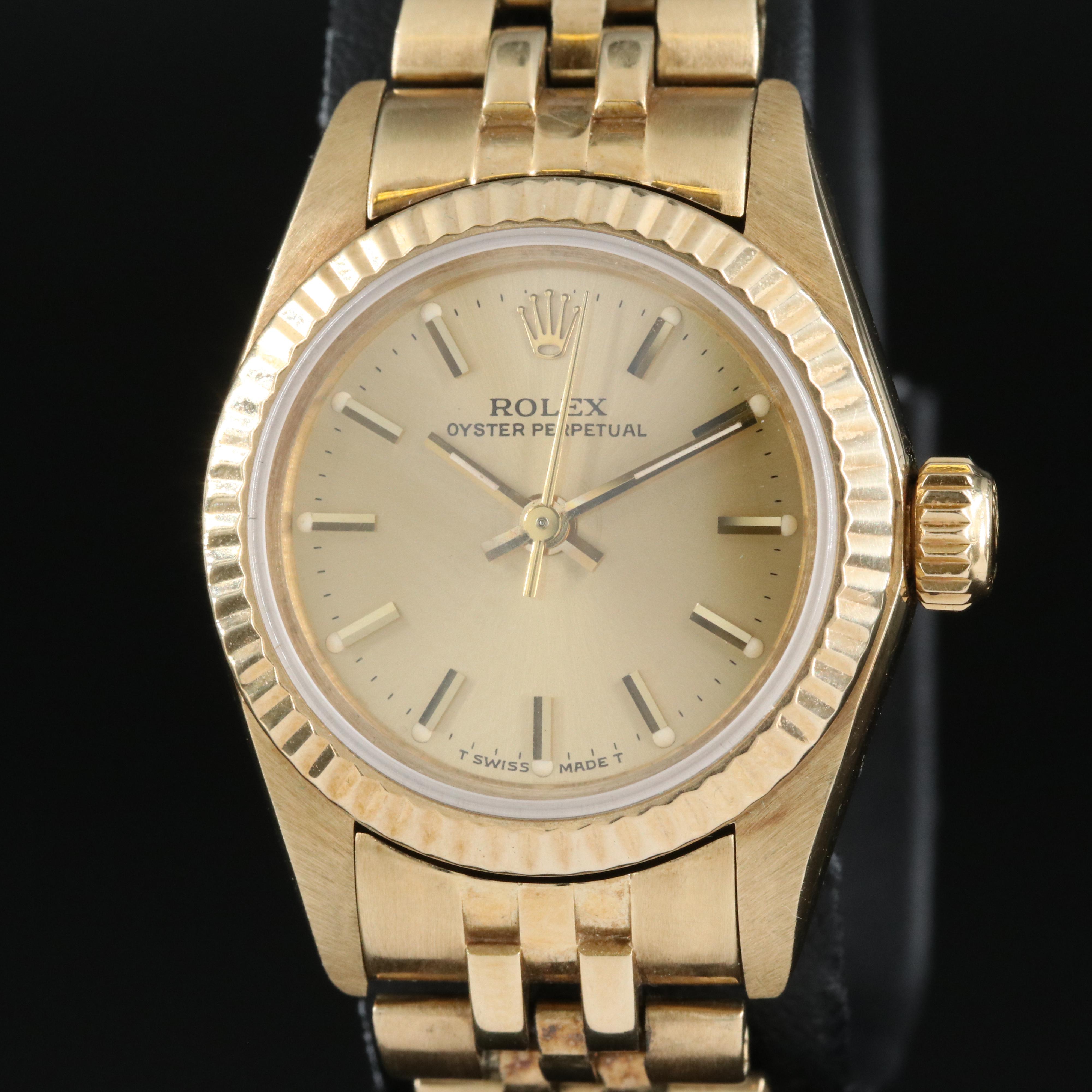 1982 Rolex Oyster Perpetual 14K Yellow Gold, Champagne Dial Watch