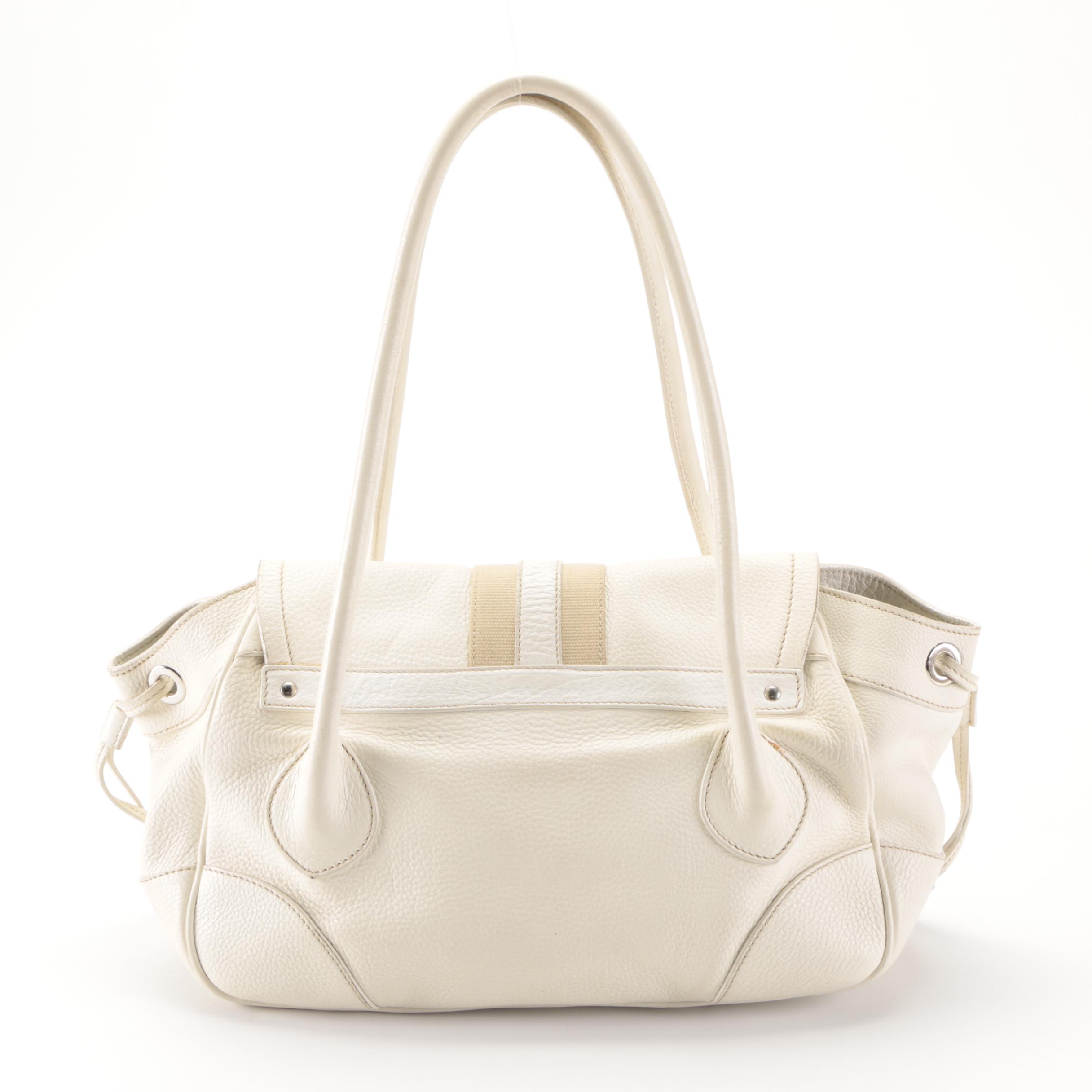 Prada Medium Bauletto Shoulder Bag in Ivory Deerskin with Lizard Detail