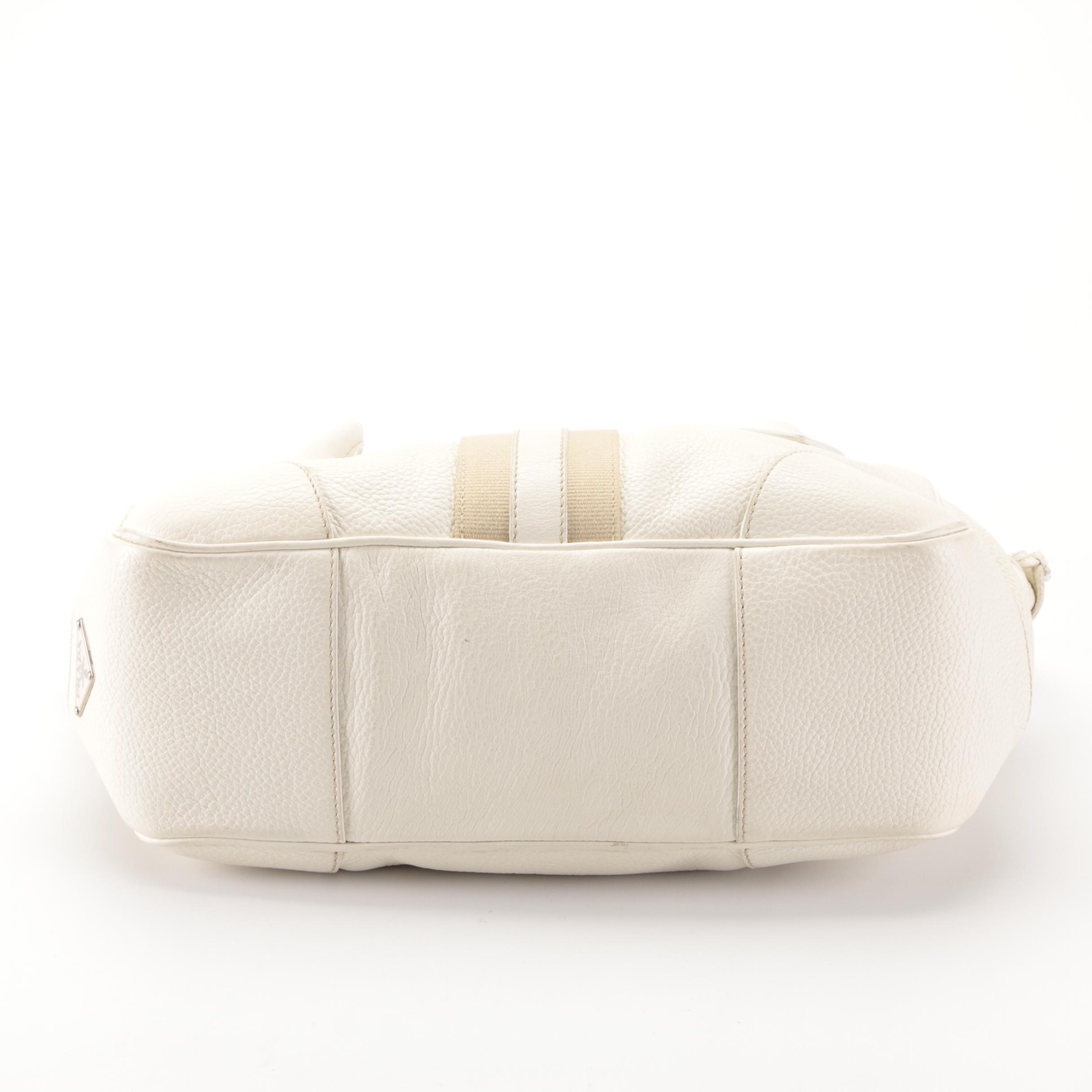 Prada Medium Bauletto Shoulder Bag in Ivory Deerskin with Lizard Detail