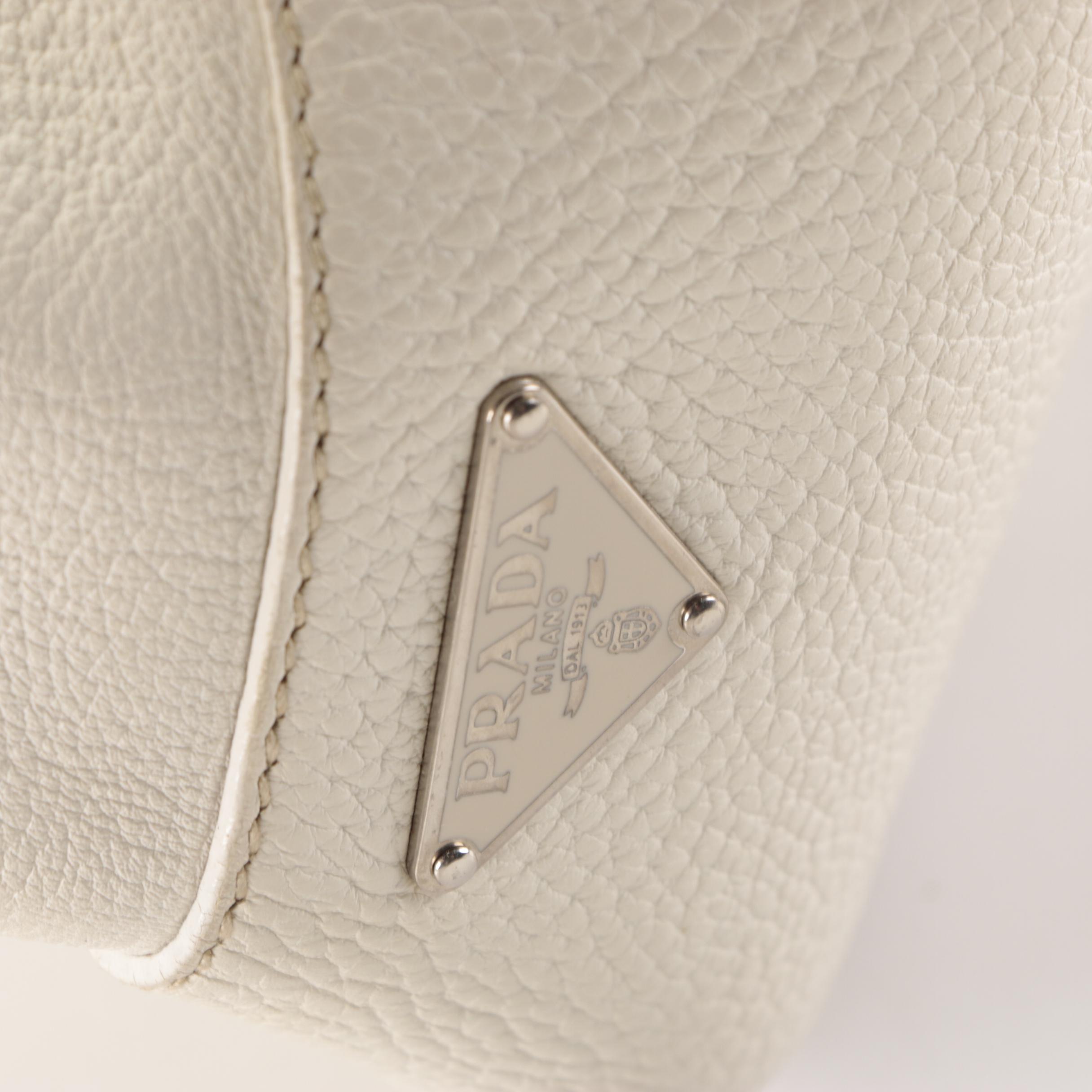 Prada Medium Bauletto Shoulder Bag in Ivory Deerskin with Lizard Detail