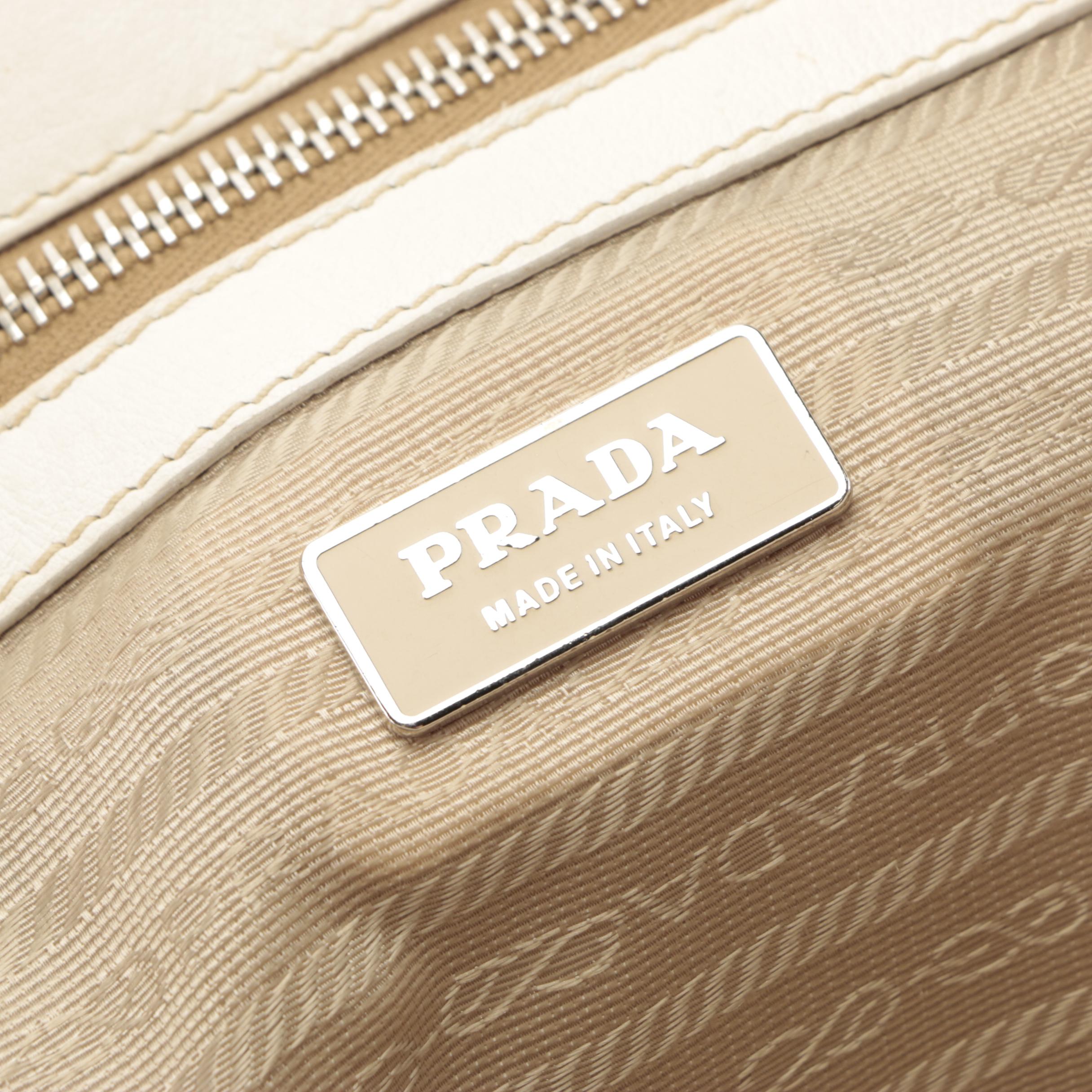 Prada Medium Bauletto Shoulder Bag in Ivory Deerskin with Lizard Detail