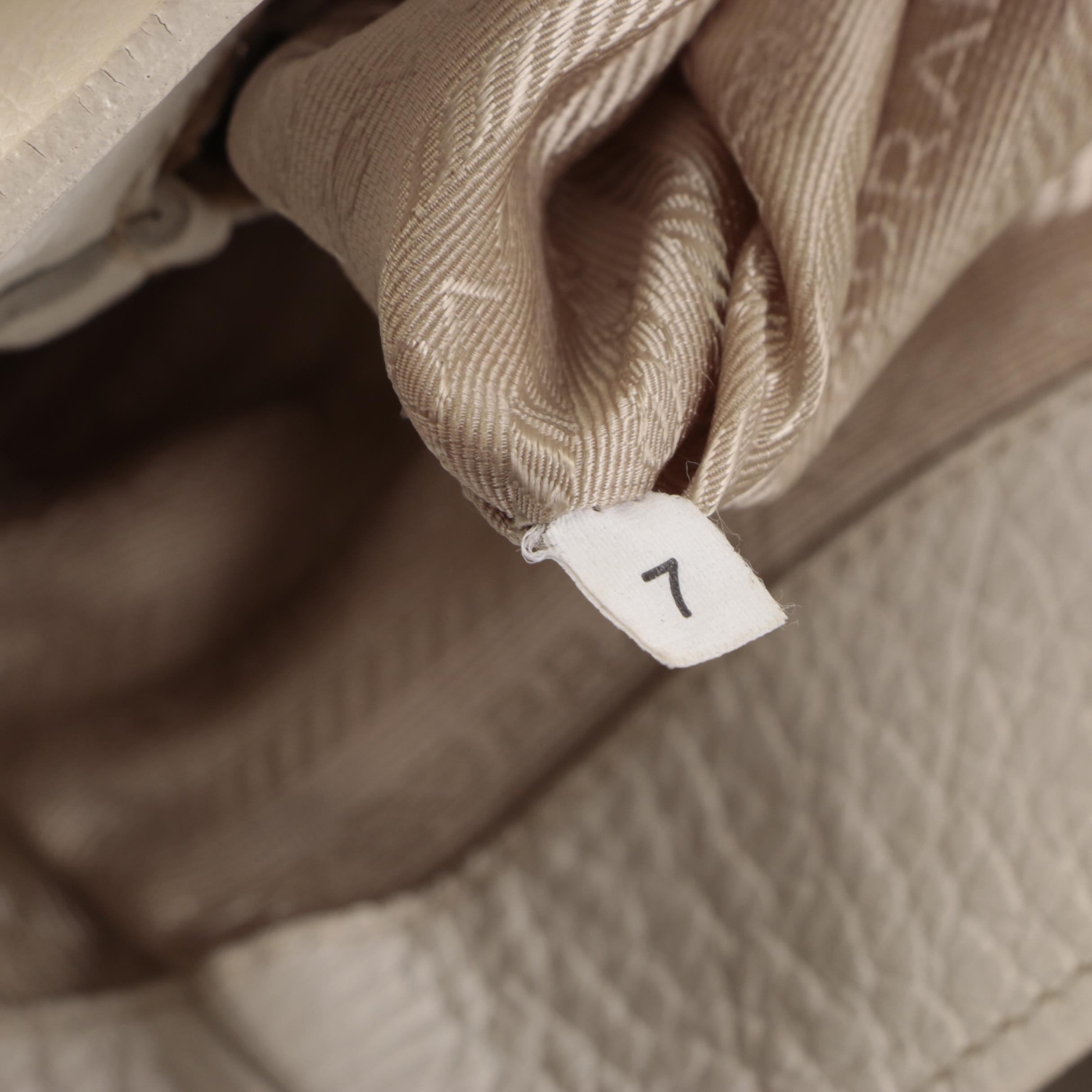 Prada Medium Bauletto Shoulder Bag in Ivory Deerskin with Lizard Detail