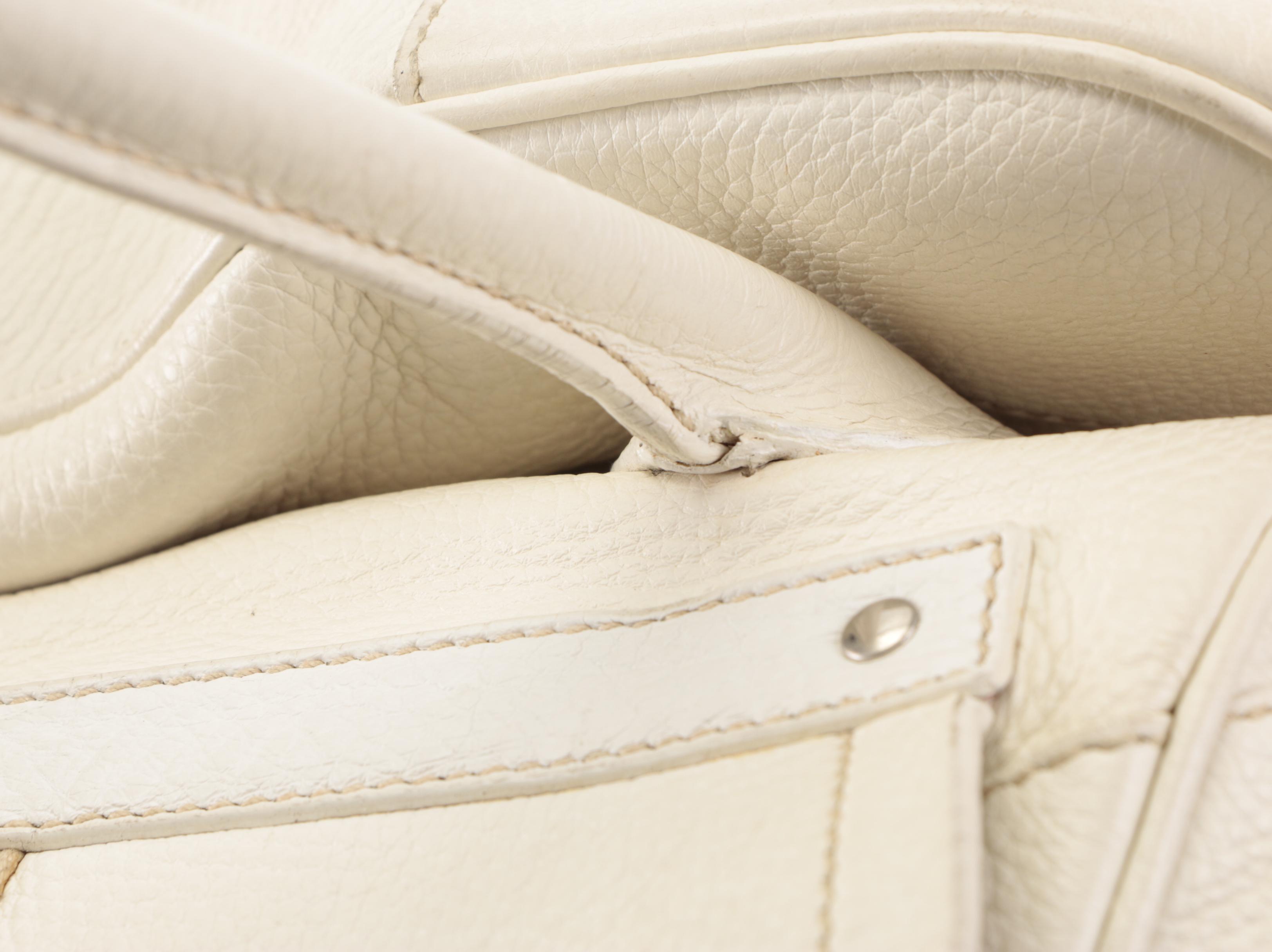 Prada Medium Bauletto Shoulder Bag in Ivory Deerskin with Lizard Detail