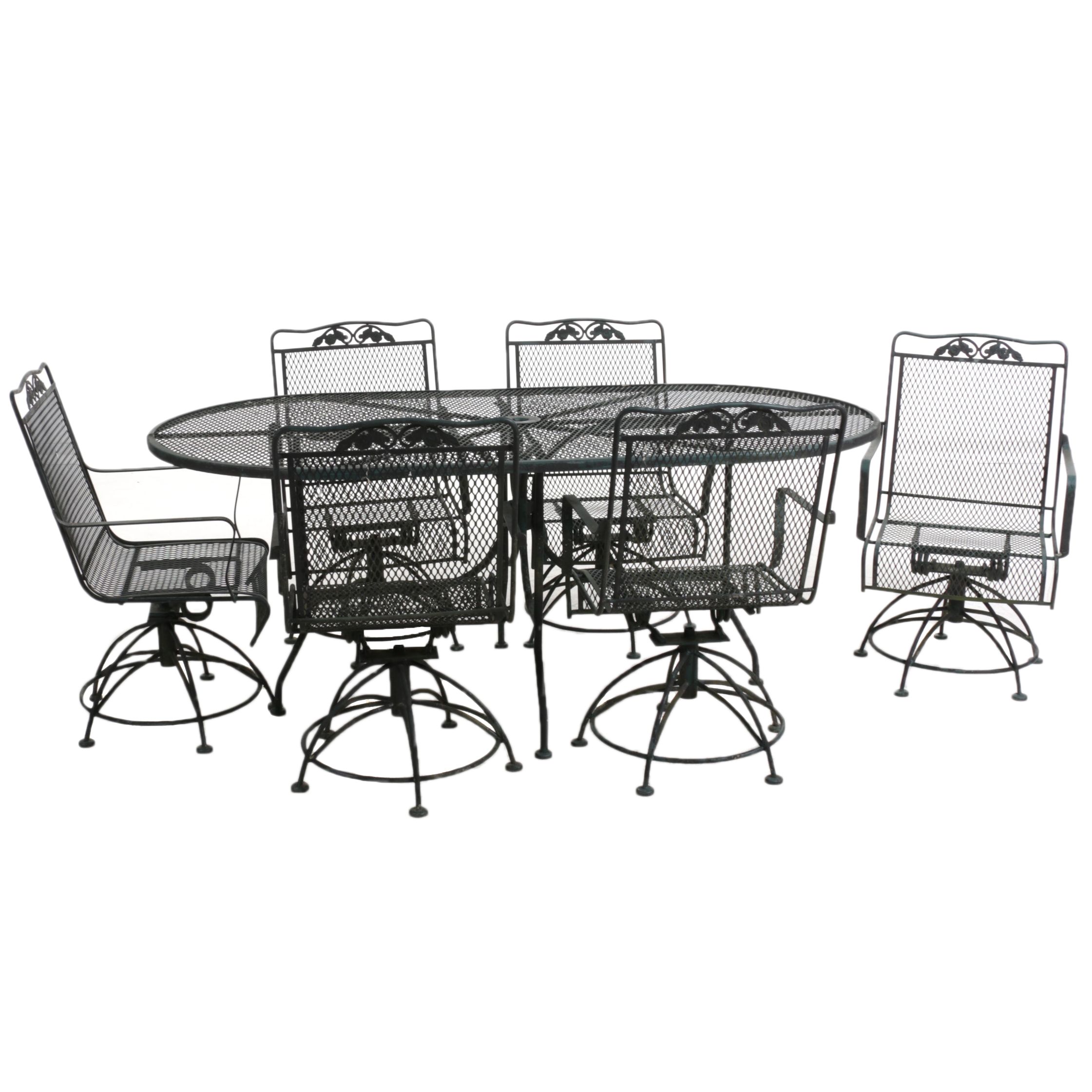 Metal Mesh Patio Dining Table and Six Swivel Chairs, Late 20th Century