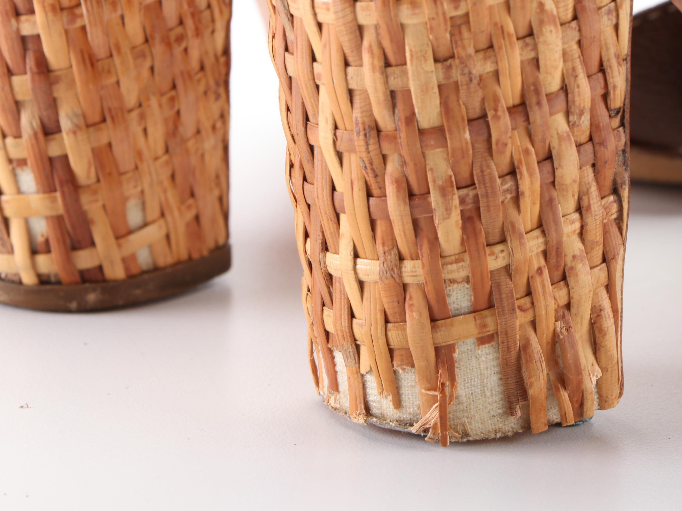 Prada Wicker Block Heel Ankle-Strap Sandals in Dark Brown Cinghiale Leather