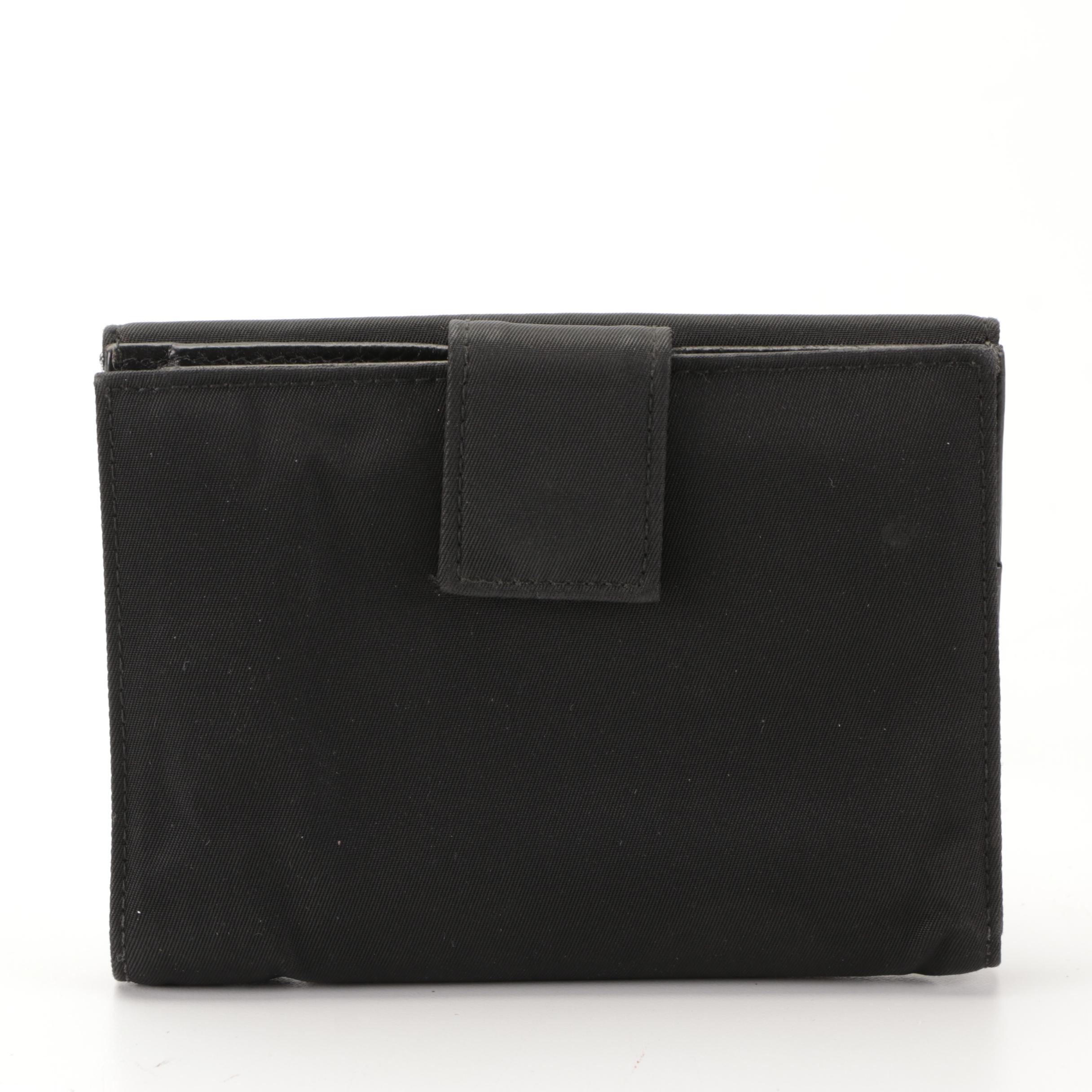 Prada Compact Trifold Wallet in Black Nylon Gabardine and Saffiano Leather