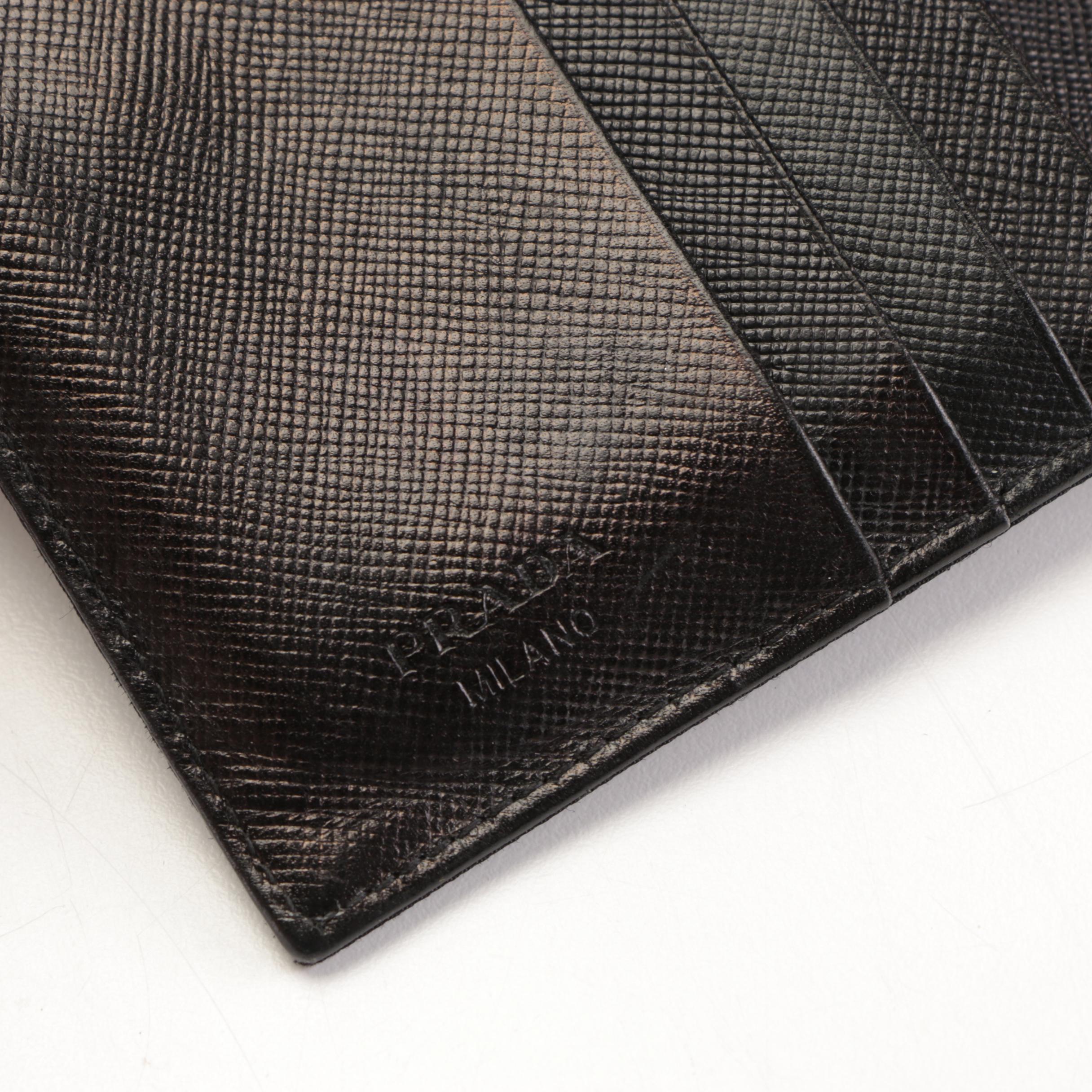 Prada Compact Trifold Wallet in Black Nylon Gabardine and Saffiano Leather