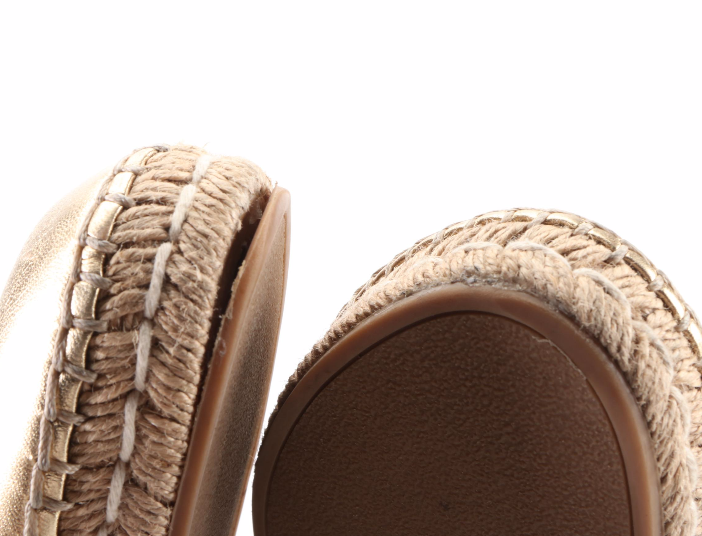 Prada Espadrille Flat Mules in Metallic Gold Lambskin with Box