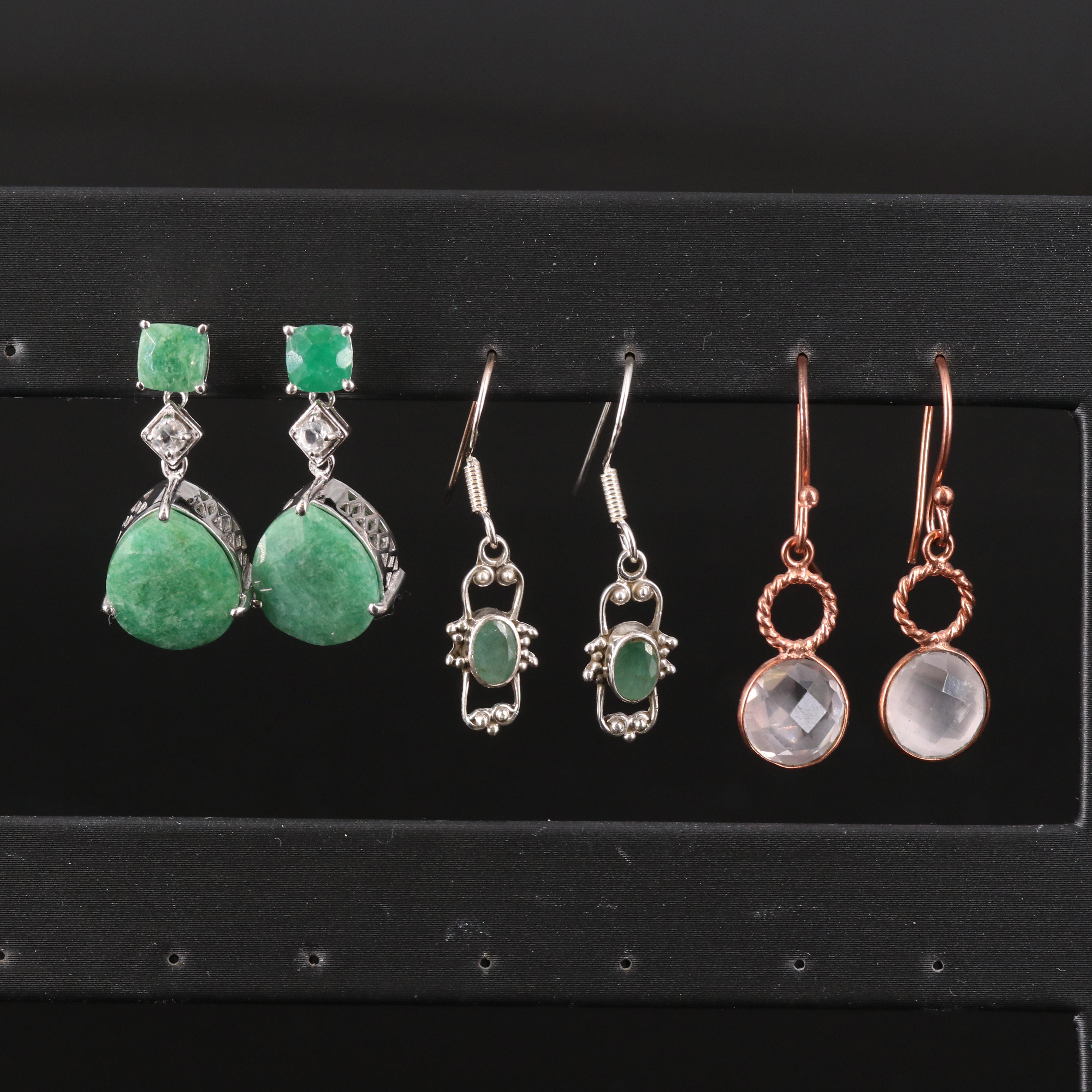 Gemstone Earring Trio Including Sterling Silver