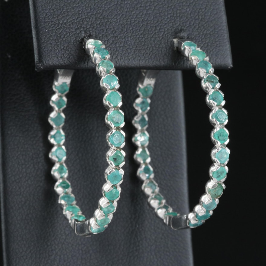 Sterling Emerald Inside-Out Hoop Earrings