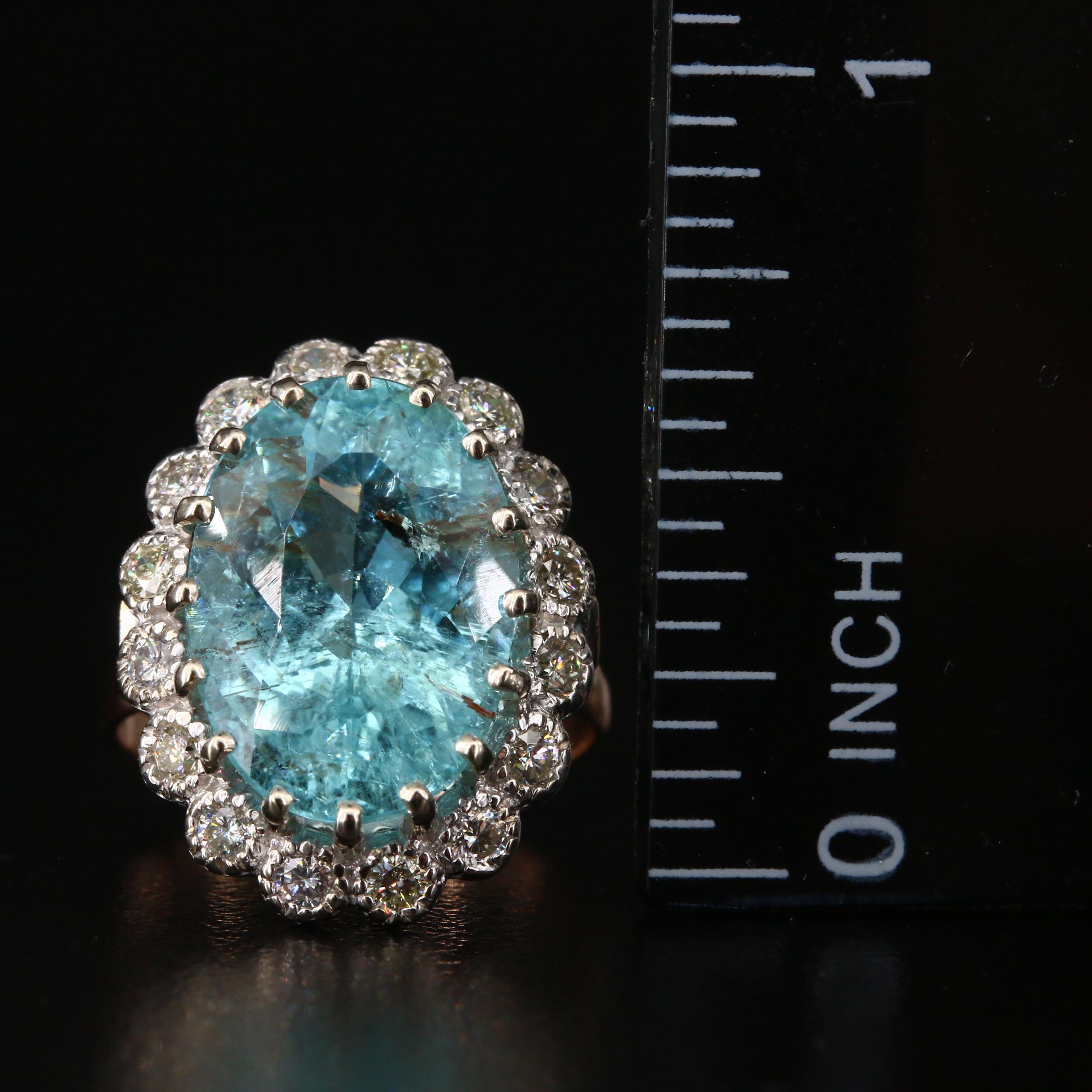 Russian 14K 6.25 CT Paraiba Tourmaline and Diamond Ring with GIA Report