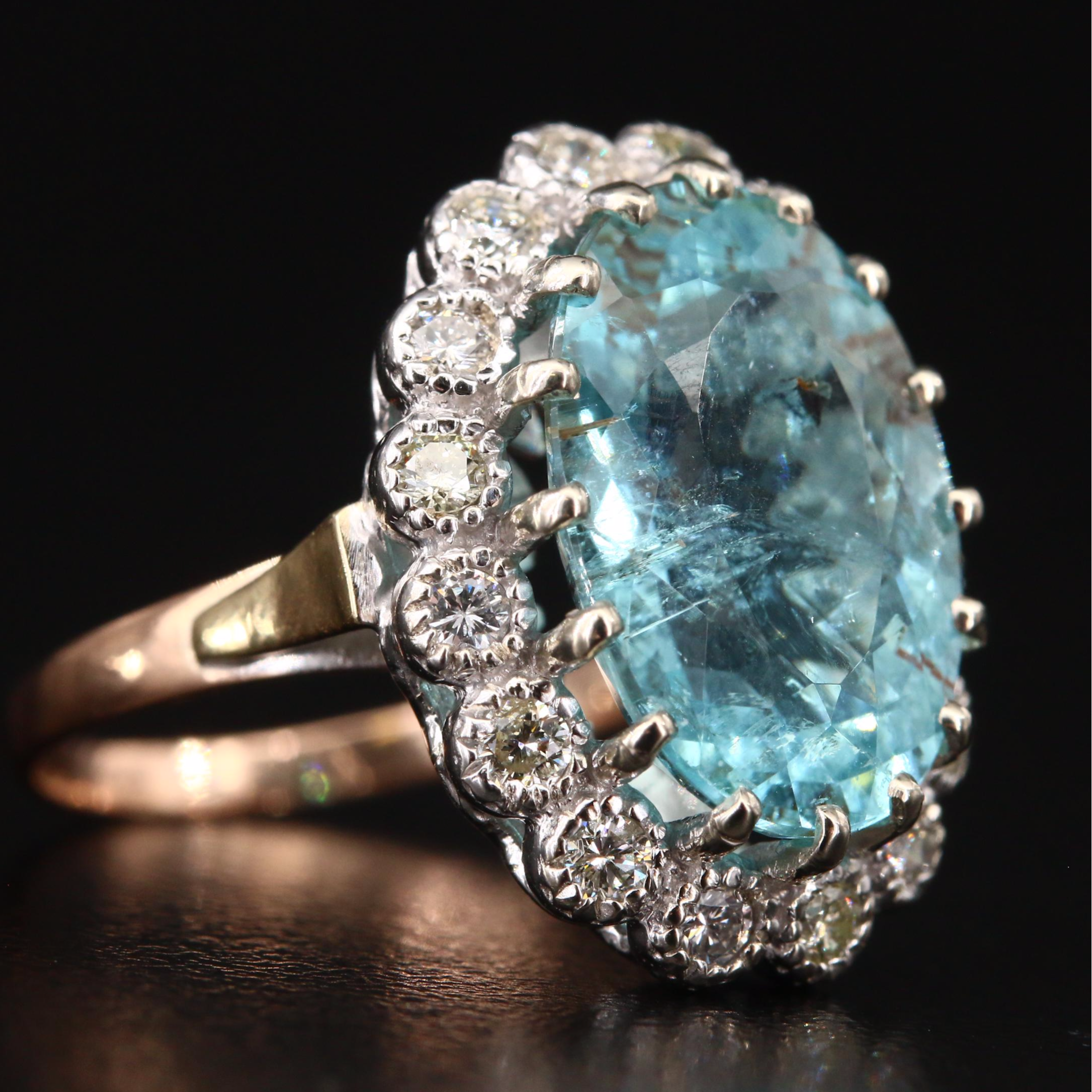 Russian 14K 6.25 CT Paraiba Tourmaline and Diamond Ring with GIA Report