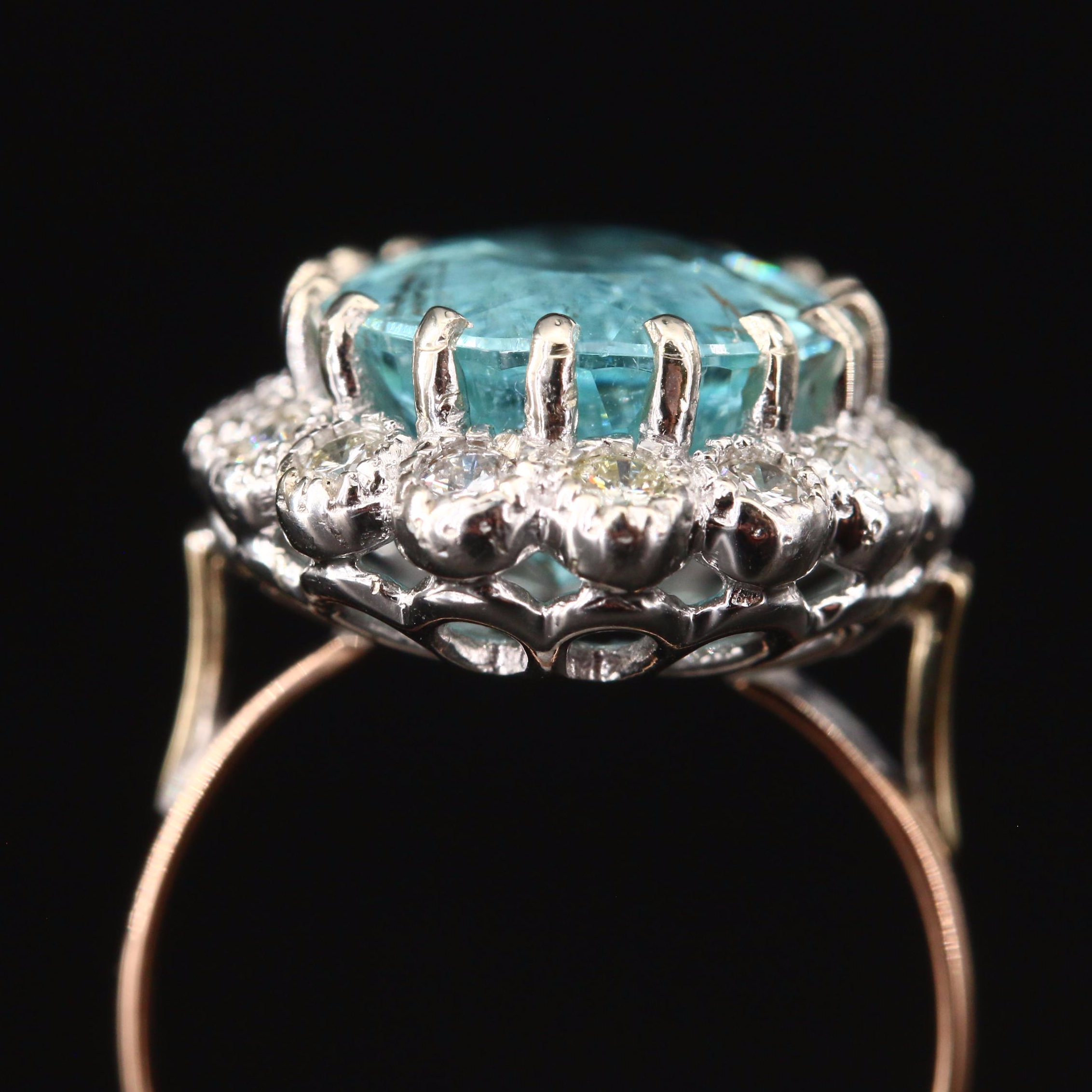 Russian 14K 6.25 CT Paraiba Tourmaline and Diamond Ring with GIA Report