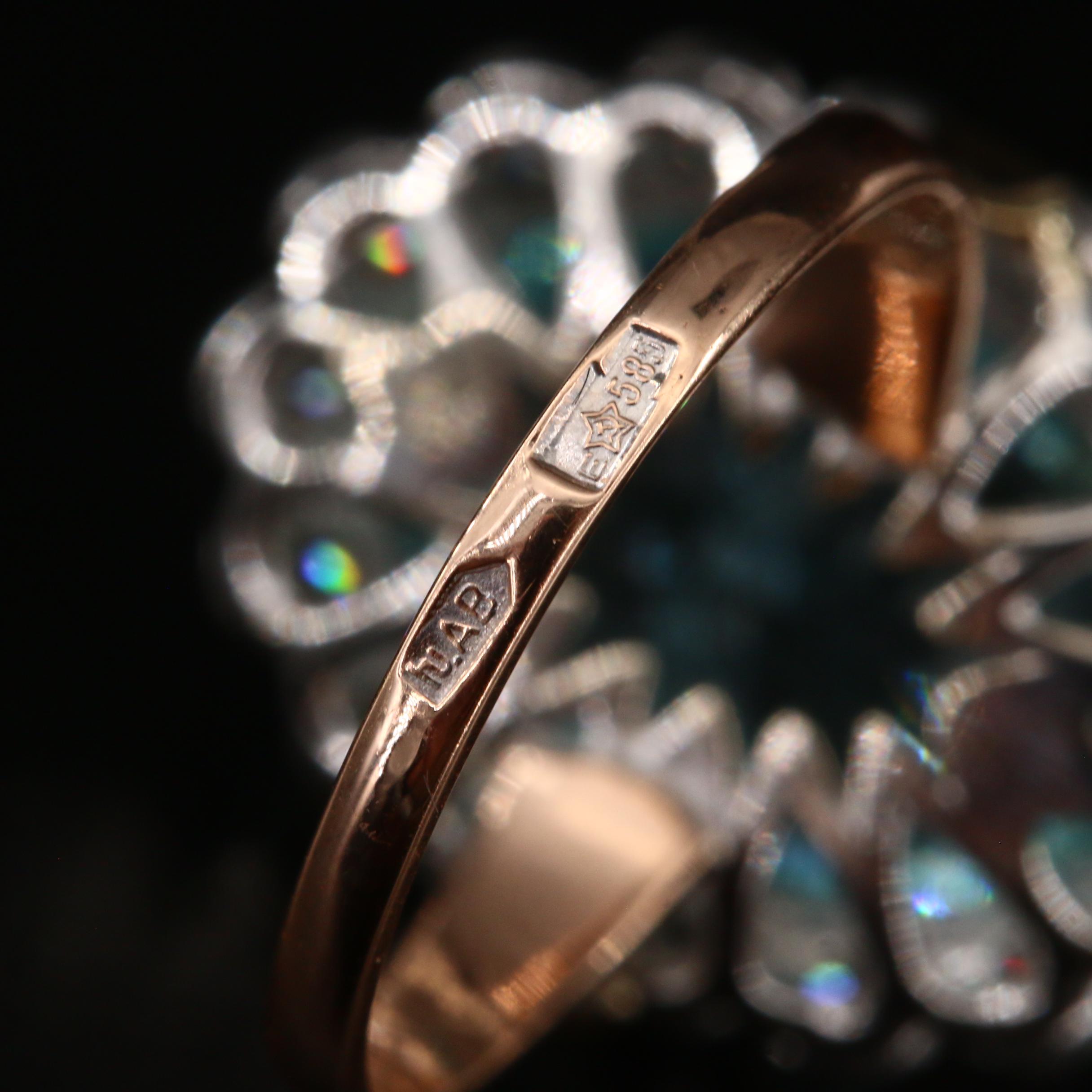 Russian 14K 6.25 CT Paraiba Tourmaline and Diamond Ring with GIA Report