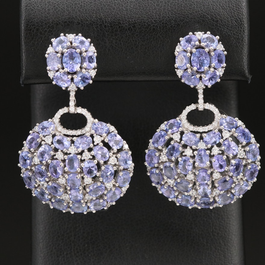 Sterling Tanzanite and Cubic Zirconia Drop Earrings