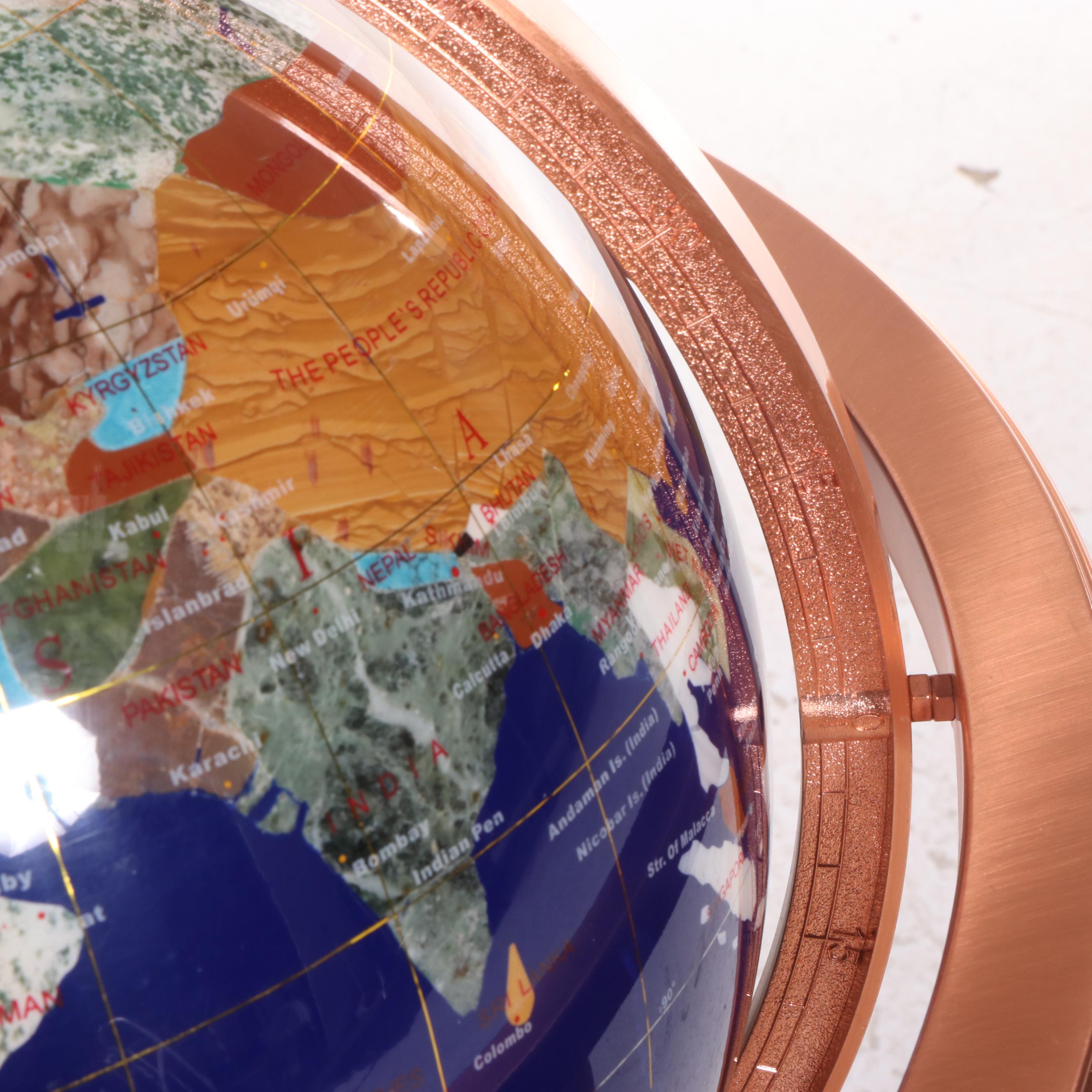 Semi-Precious Gemstone World Globe-on-Stand