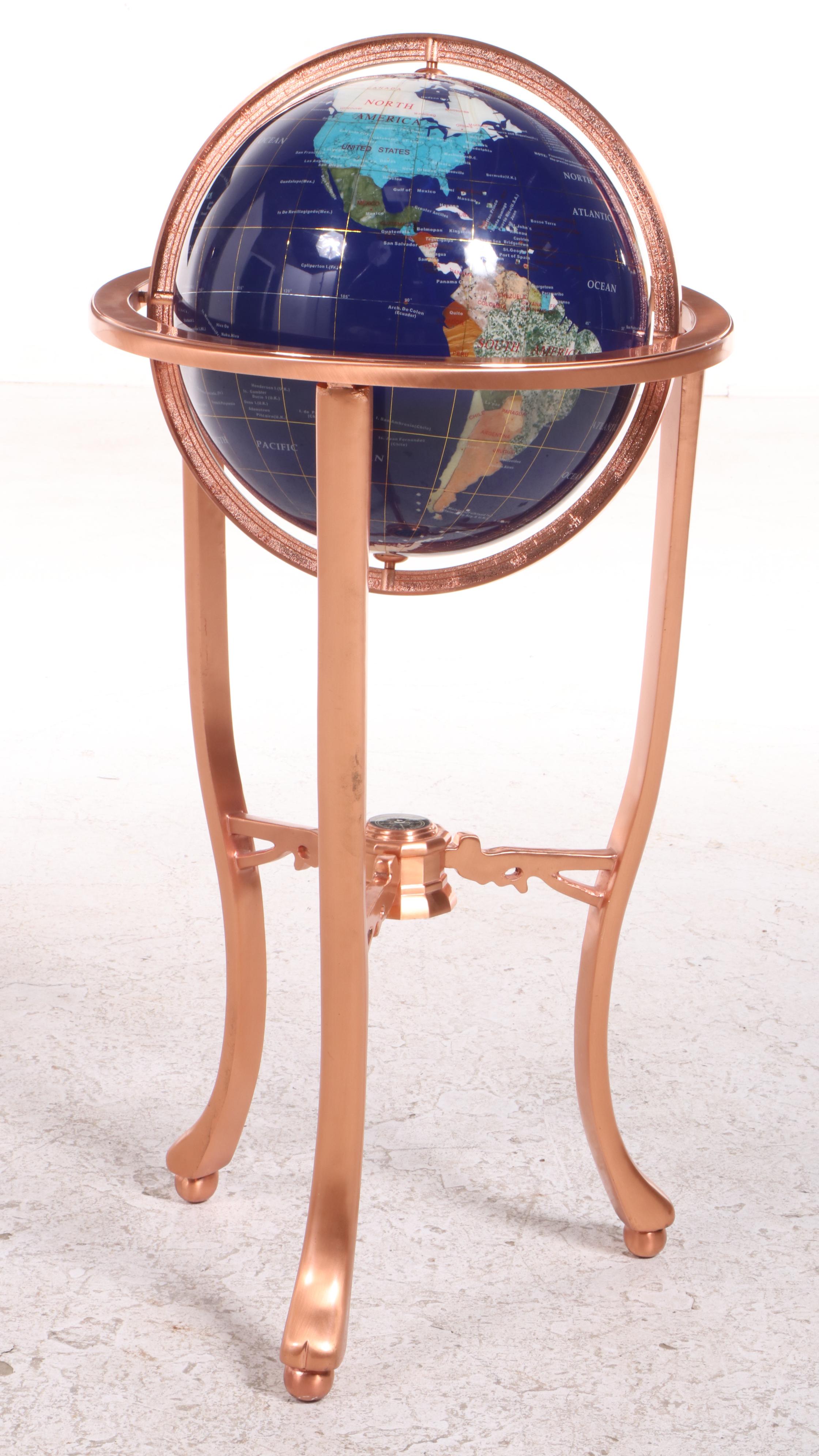 Semi-Precious Gemstone World Globe-on-Stand