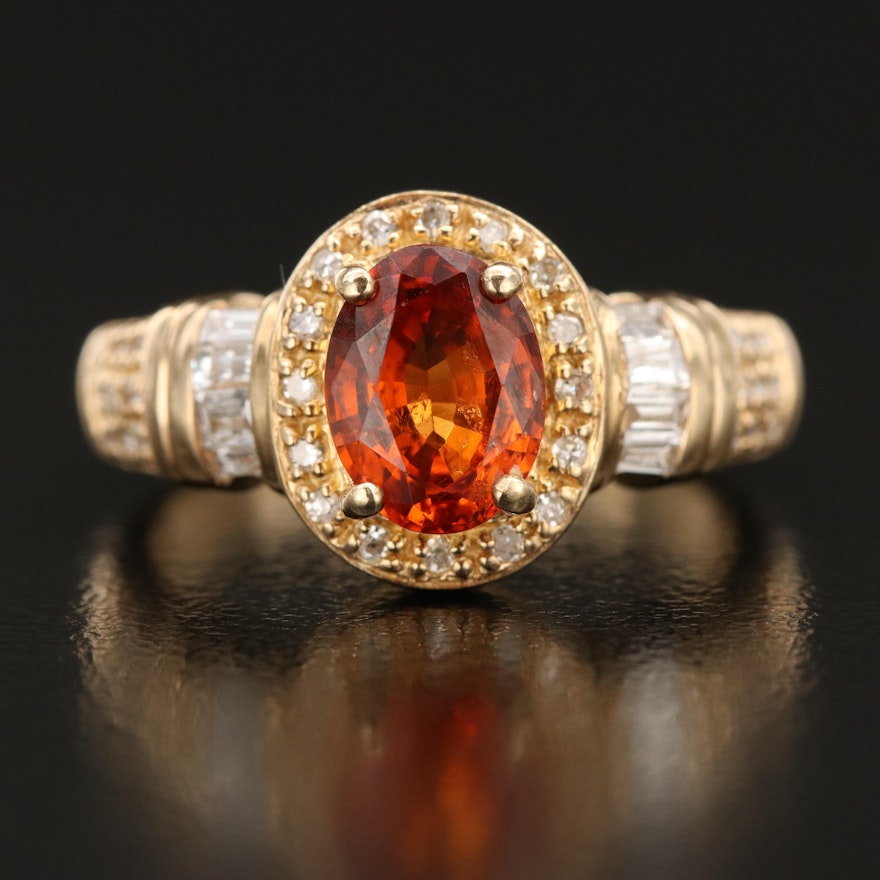 14K Spessartine Garnet and Diamond Ring