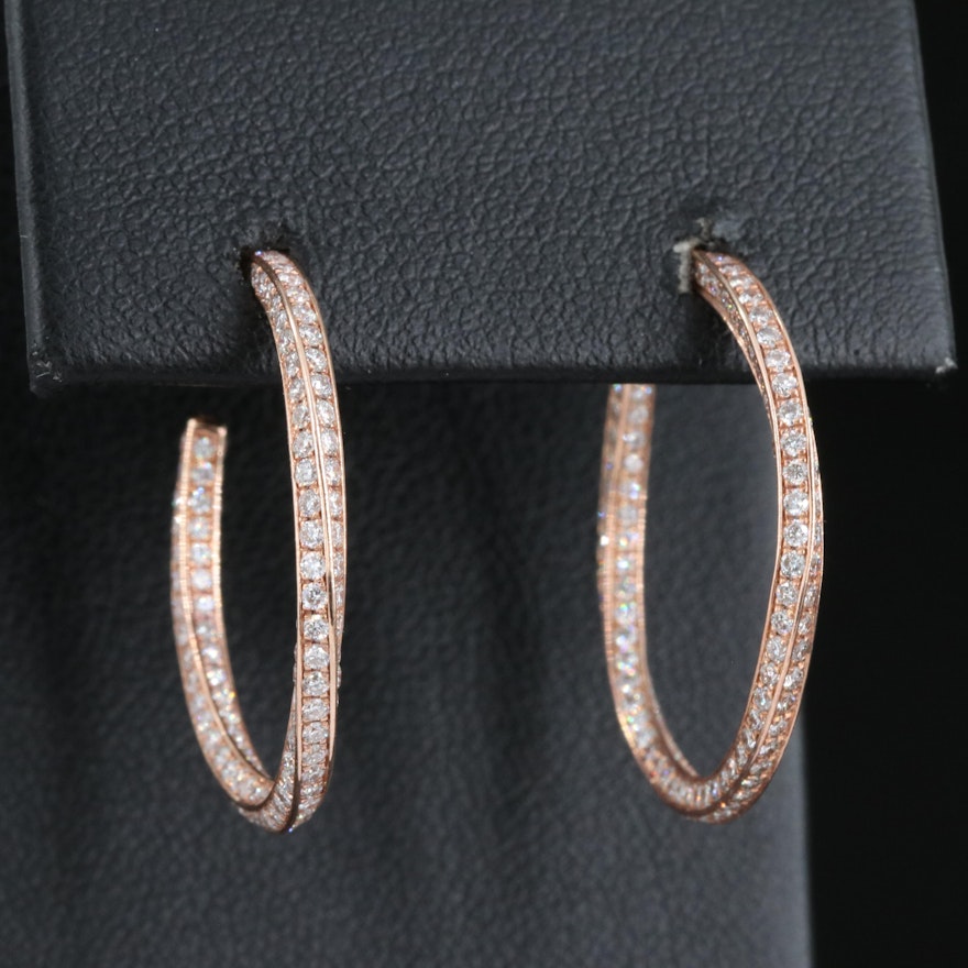 14k Rose Gold and 1.90 CTW Lab Grown Diamond Hoop Earrings