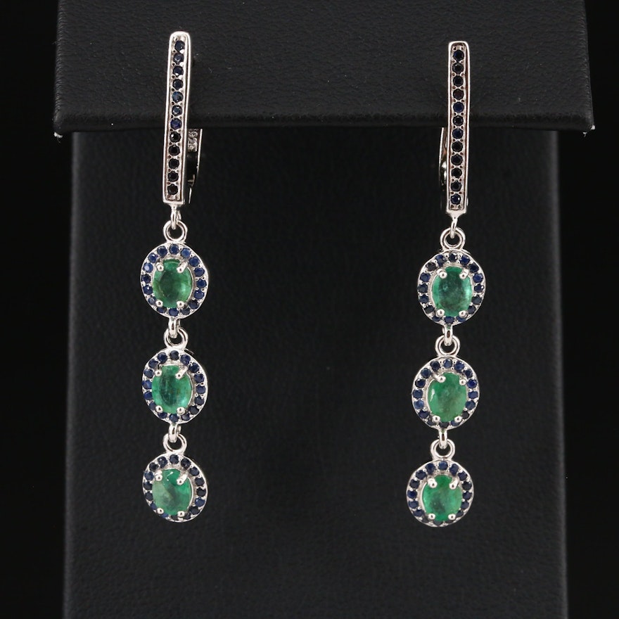 Sterling Emerald and Sapphire Drop Earrings