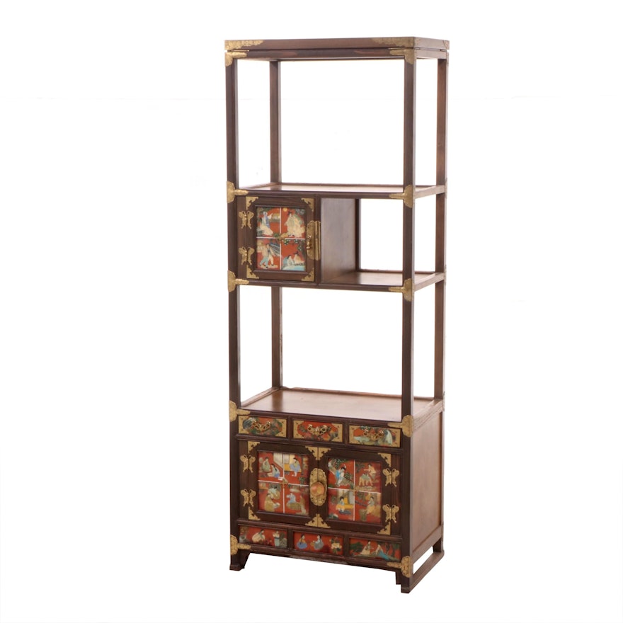 Chinese Style Brass Mount Wood Display Cabinet, 20th Century