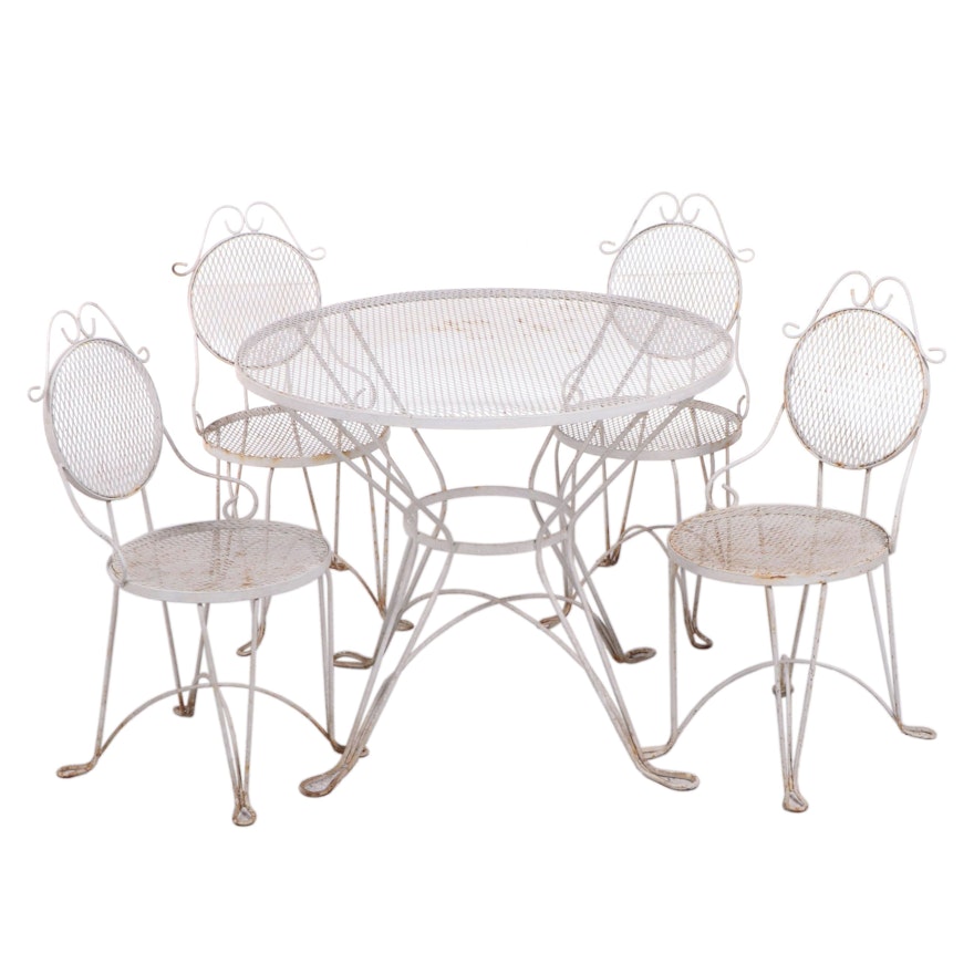 White Painted Wrought Metal Patio Bistro Dining Set, Mid-20th Century